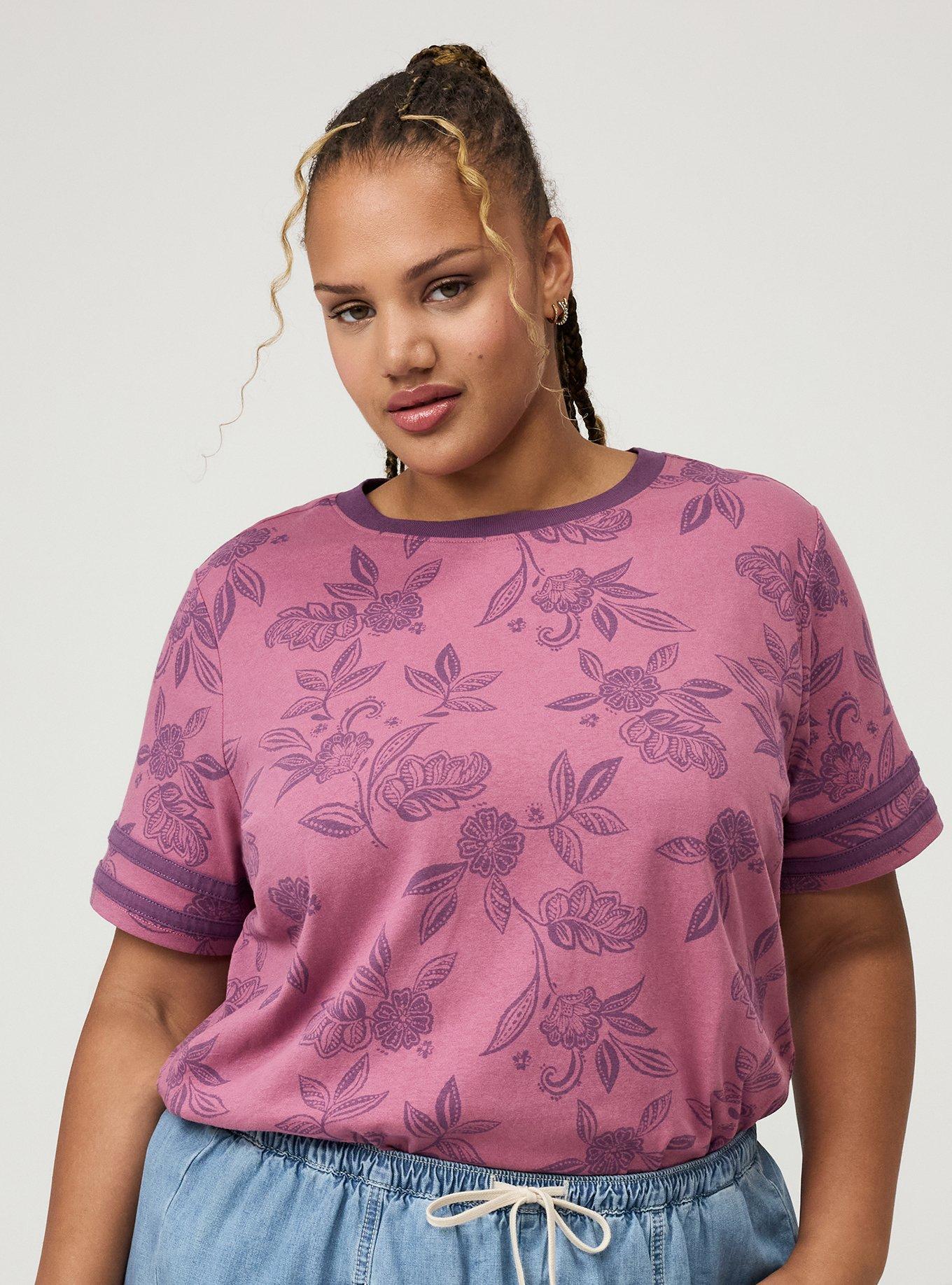 Cotton Varsity Easy Crew Tee, THRILL FLORAL MAUVE, alternate