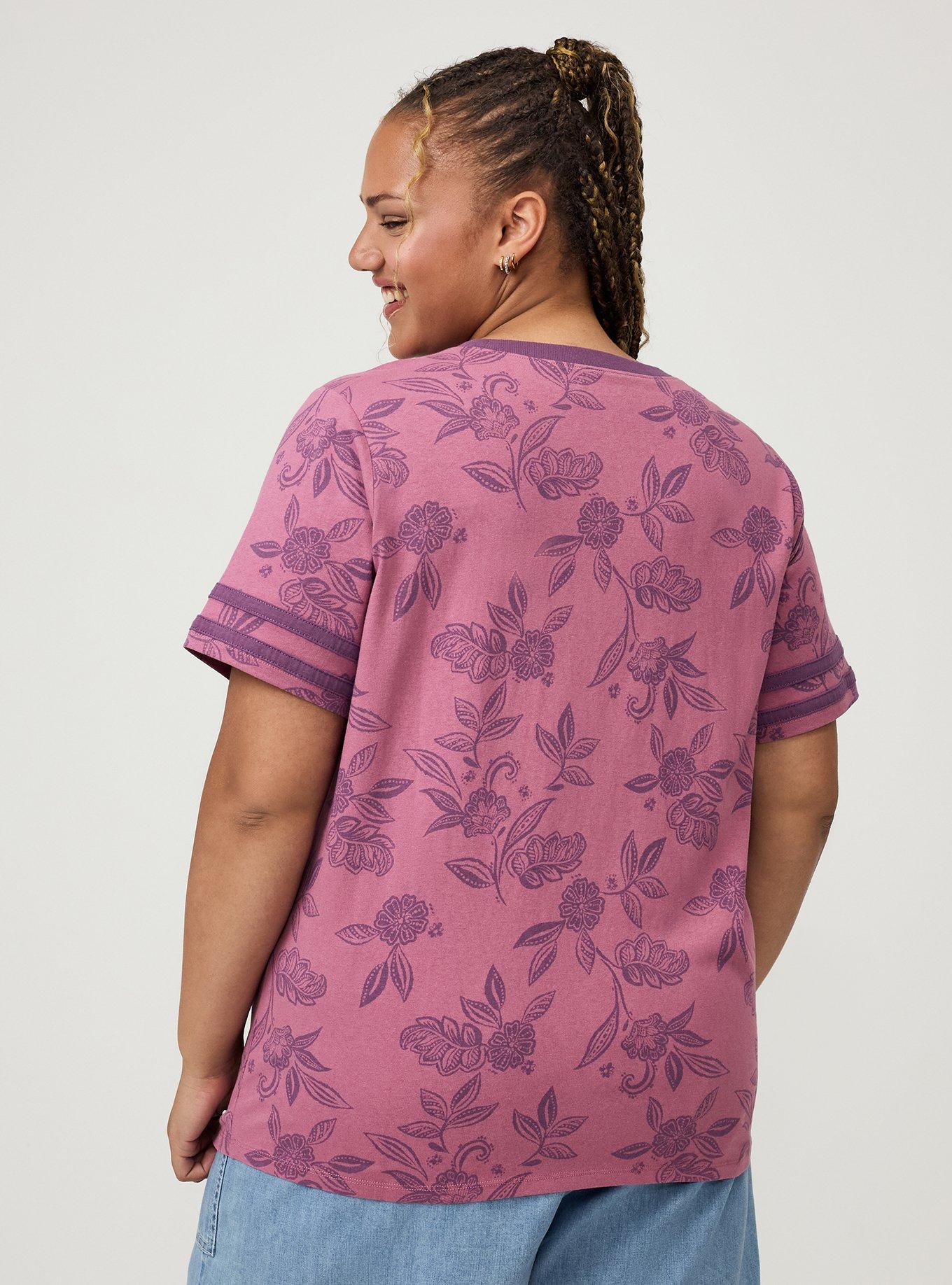 Cotton Varsity Easy Crew Tee, THRILL FLORAL MAUVE, alternate