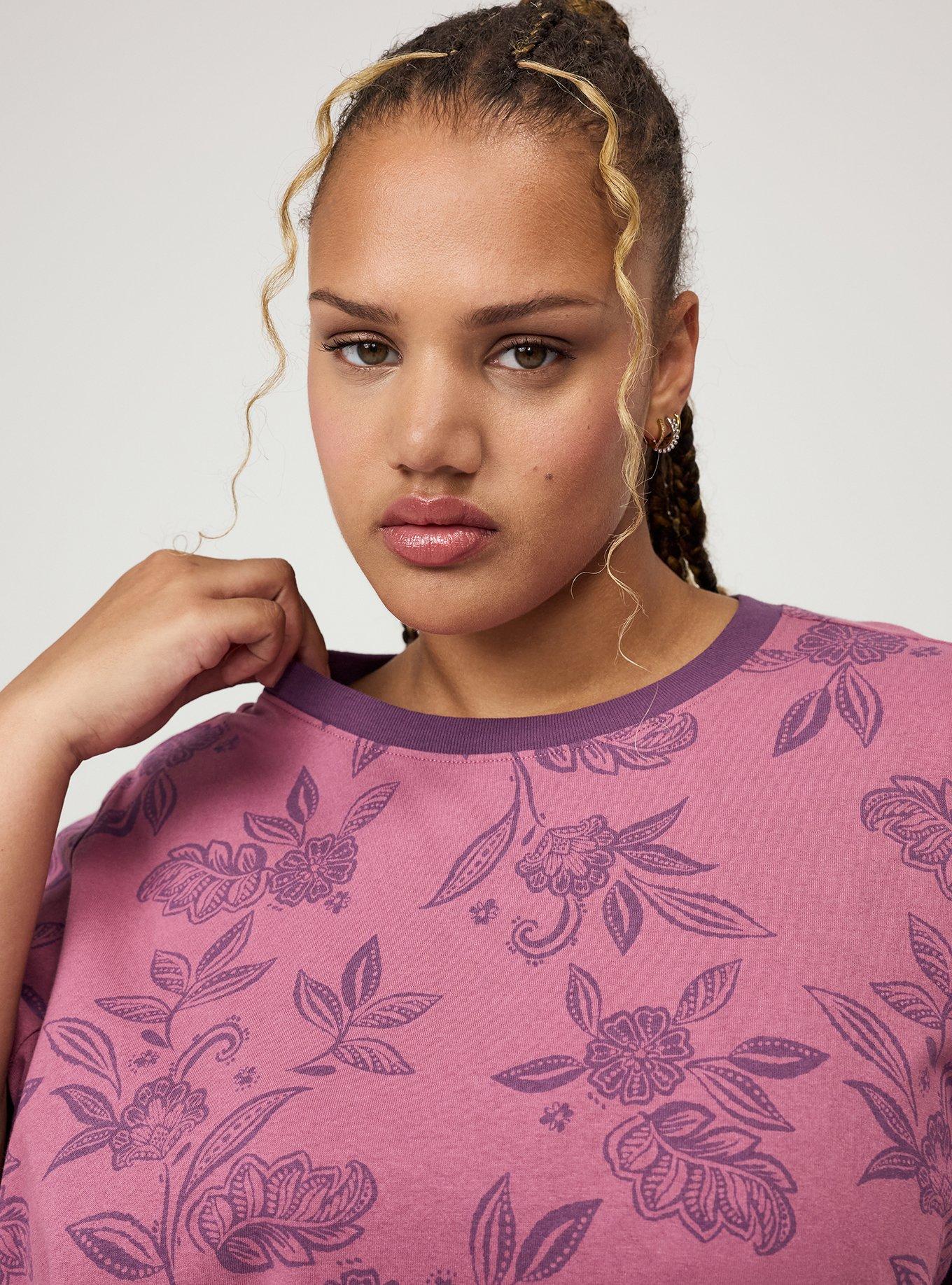 Cotton Varsity Easy Crew Tee, THRILL FLORAL MAUVE, alternate