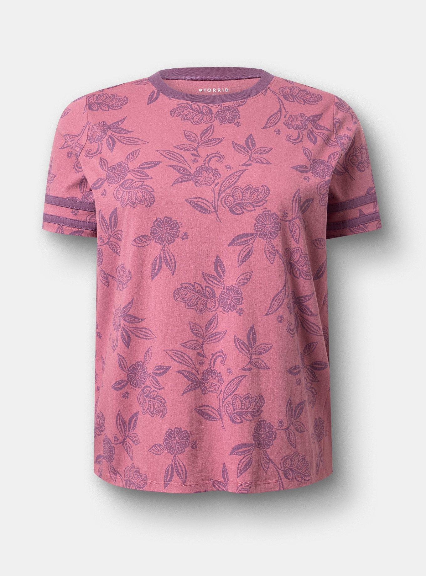 Cotton Varsity Easy Crew Tee, THRILL FLORAL MAUVE, flat