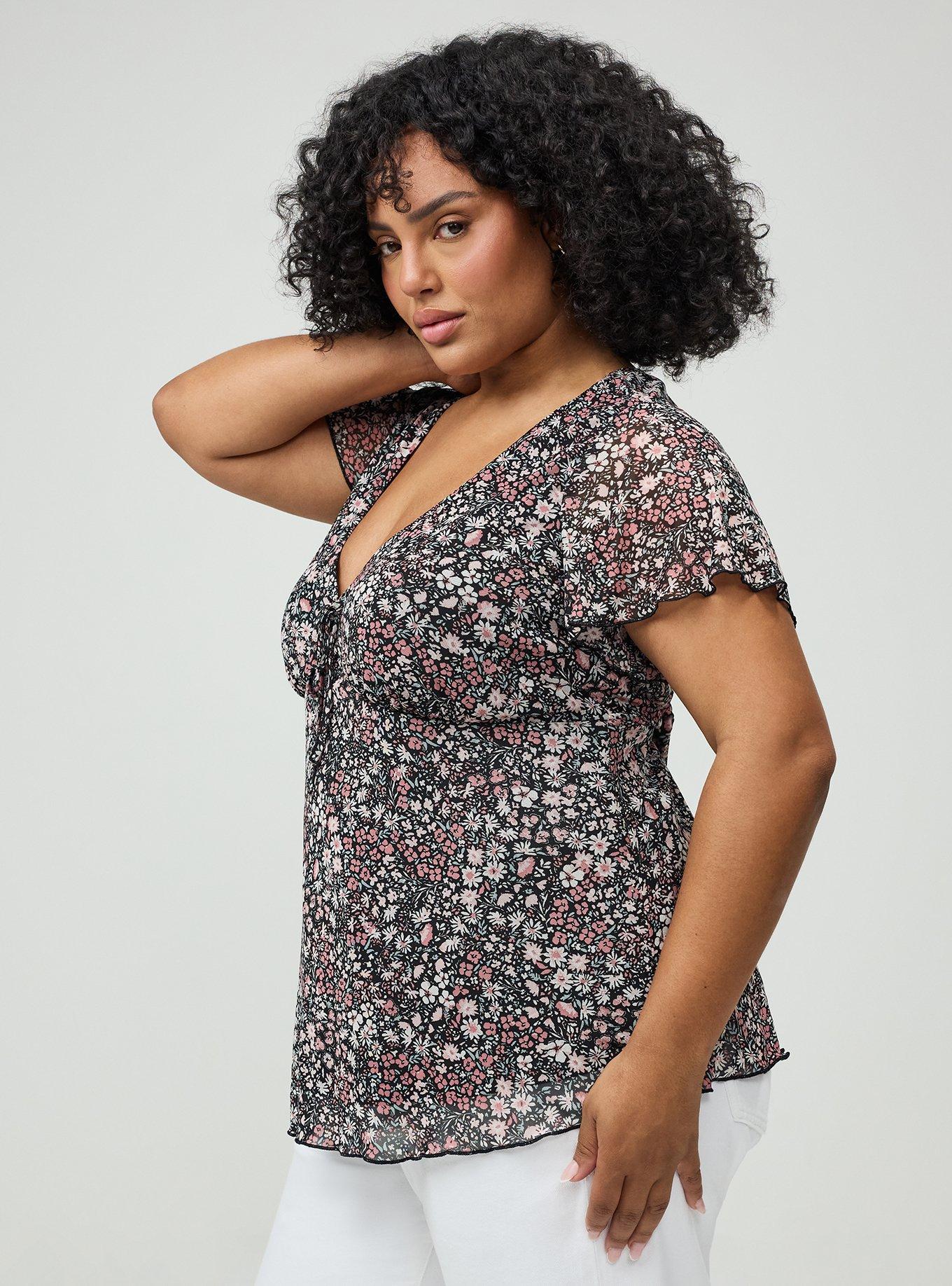 Soft Mesh V-Neck Top, HARVEST DITSY FLORAL BLACK, alternate