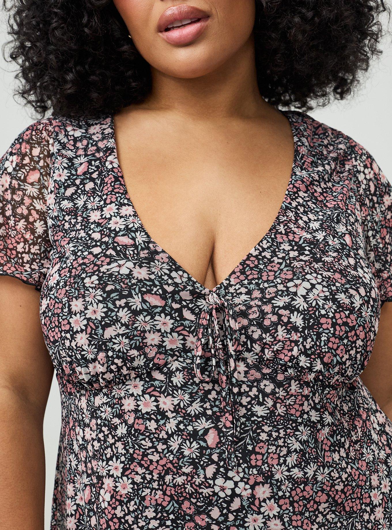 Soft Mesh V-Neck Top, HARVEST DITSY FLORAL BLACK, alternate