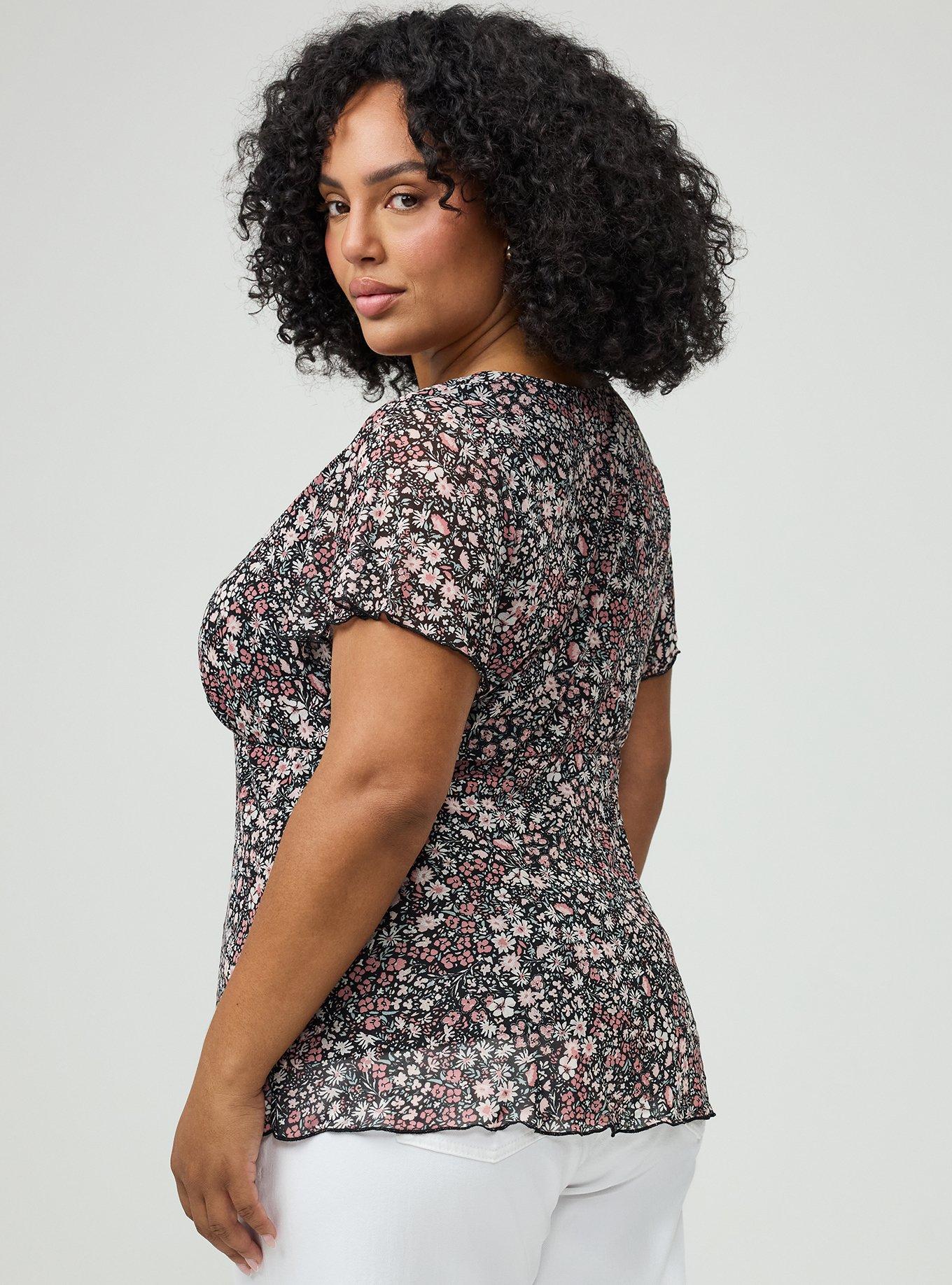 Soft Mesh V-Neck Top, HARVEST DITSY FLORAL BLACK, alternate