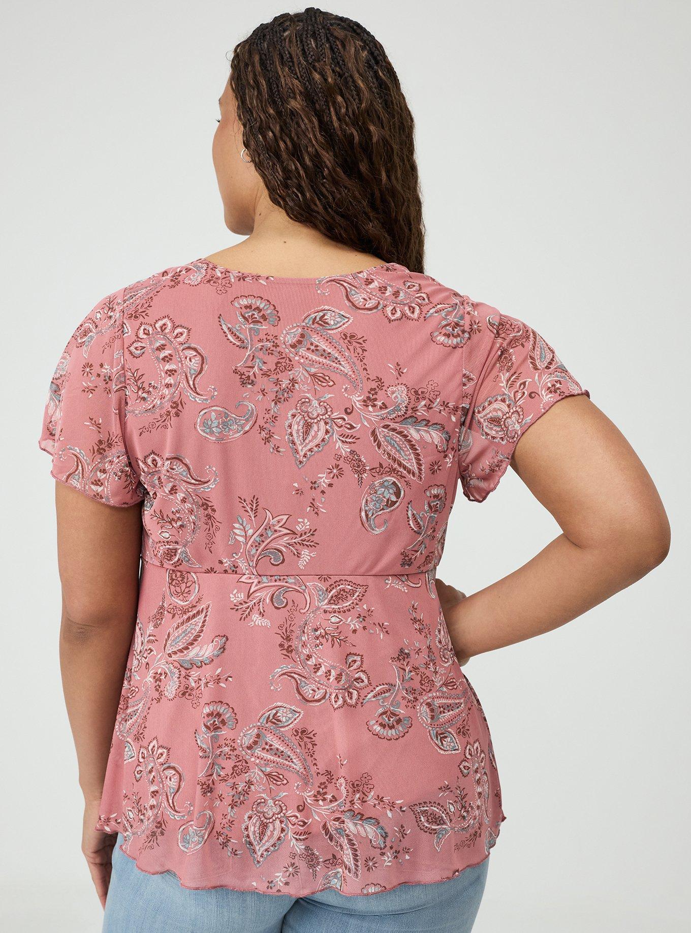 Soft Mesh V-Neck Top, SWEETHEART PAISLEY CORAL, alternate