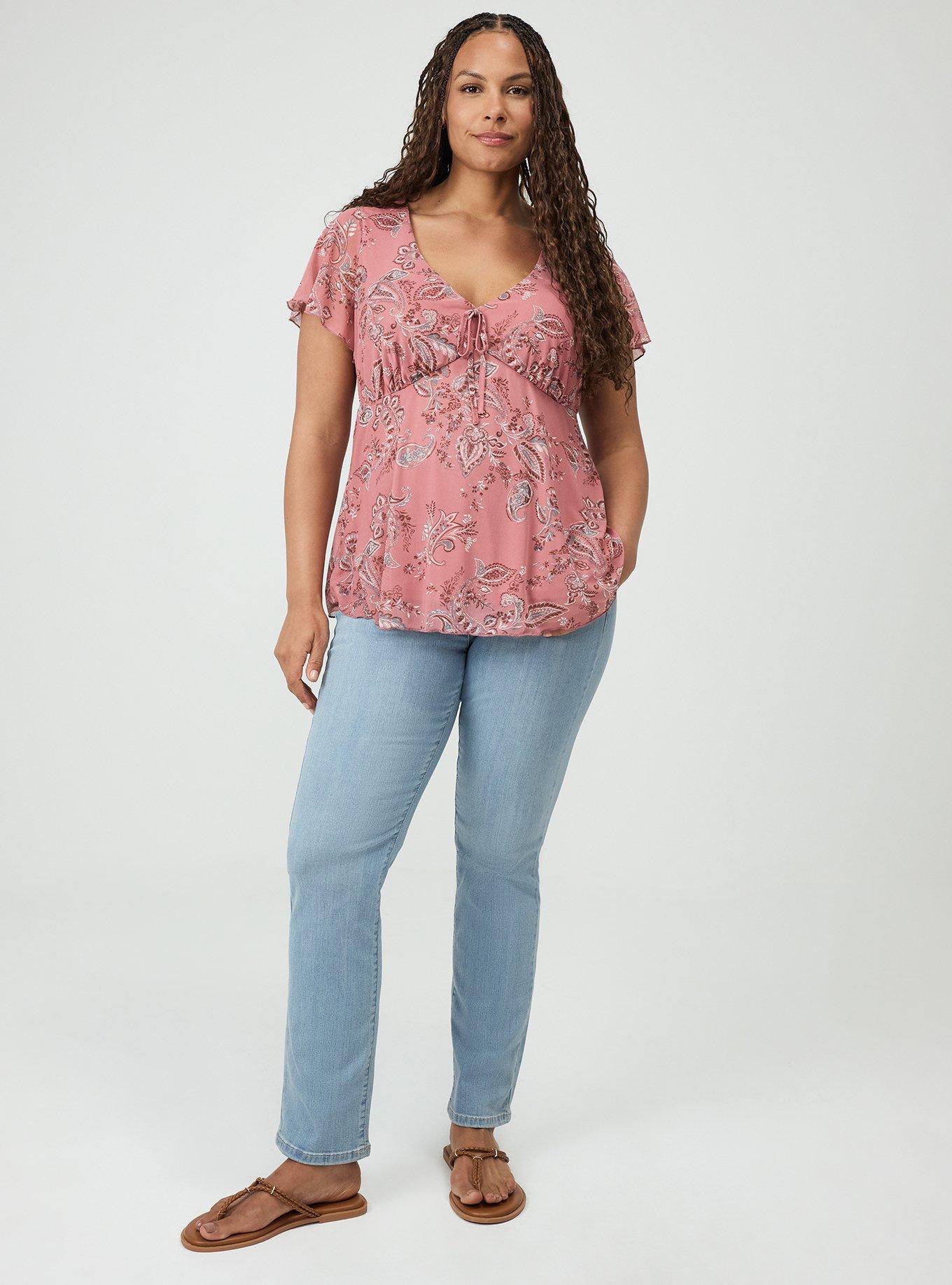 Soft Mesh V-Neck Top, SWEETHEART PAISLEY CORAL, alternate