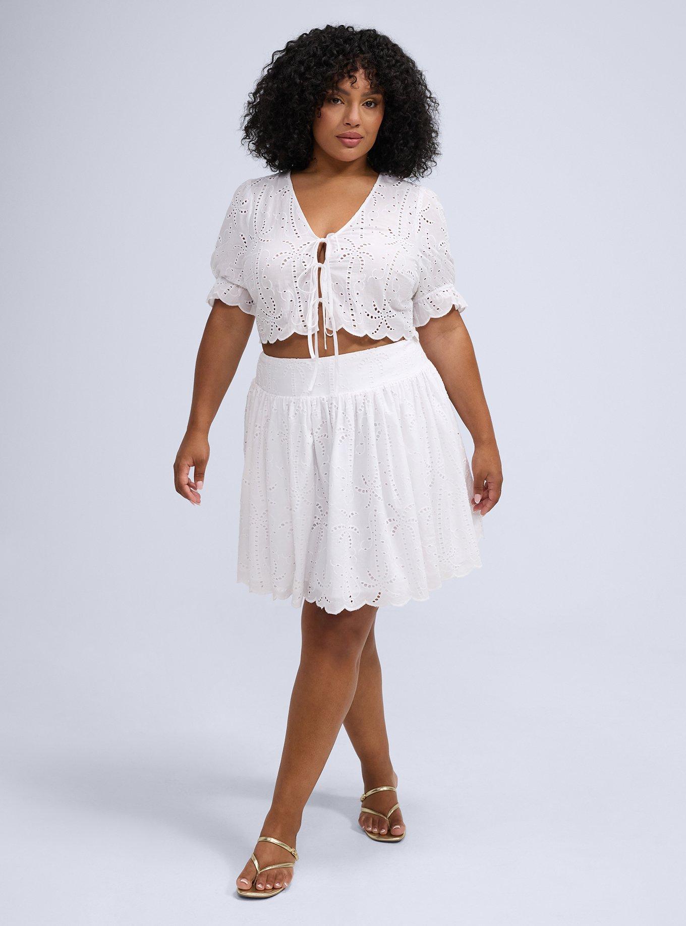 Plus Size Belle Isle Embroidered Tie-Front Crop Top, BRIGHT WHITE, alternate