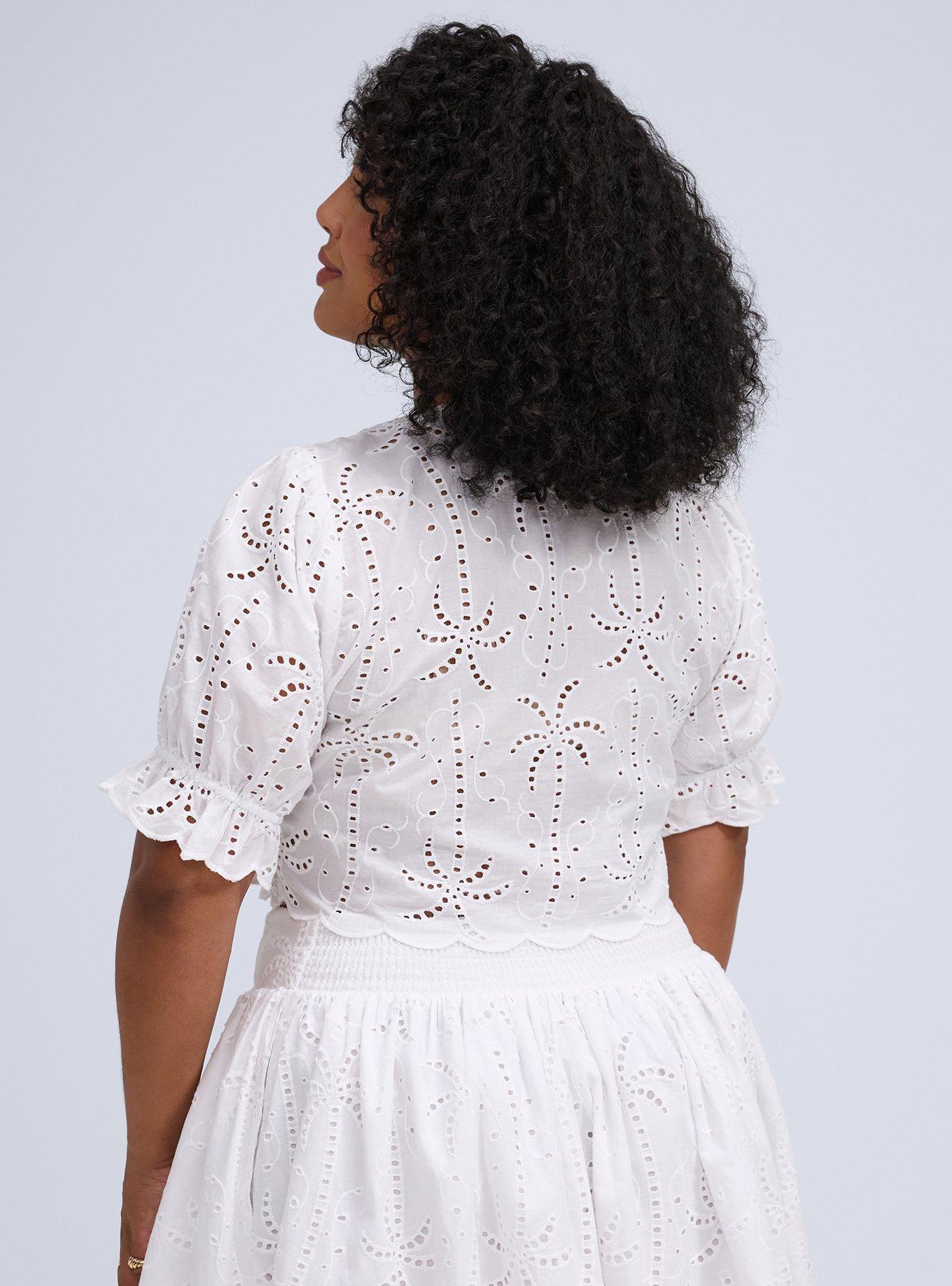 Plus Size Belle Isle Embroidered Tie-Front Crop Top, BRIGHT WHITE, alternate