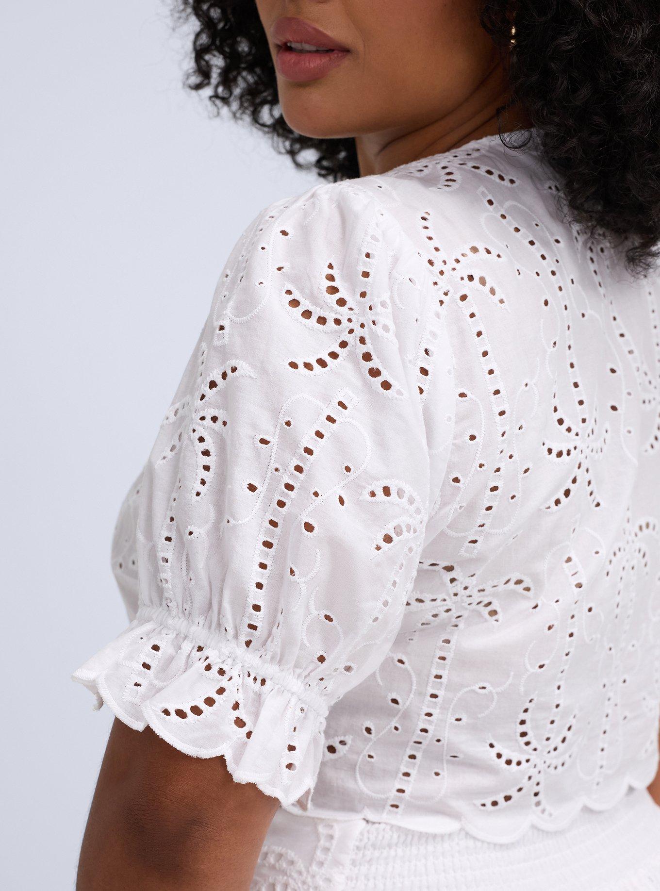 Plus Size Belle Isle Embroidered Tie-Front Crop Top, BRIGHT WHITE, alternate