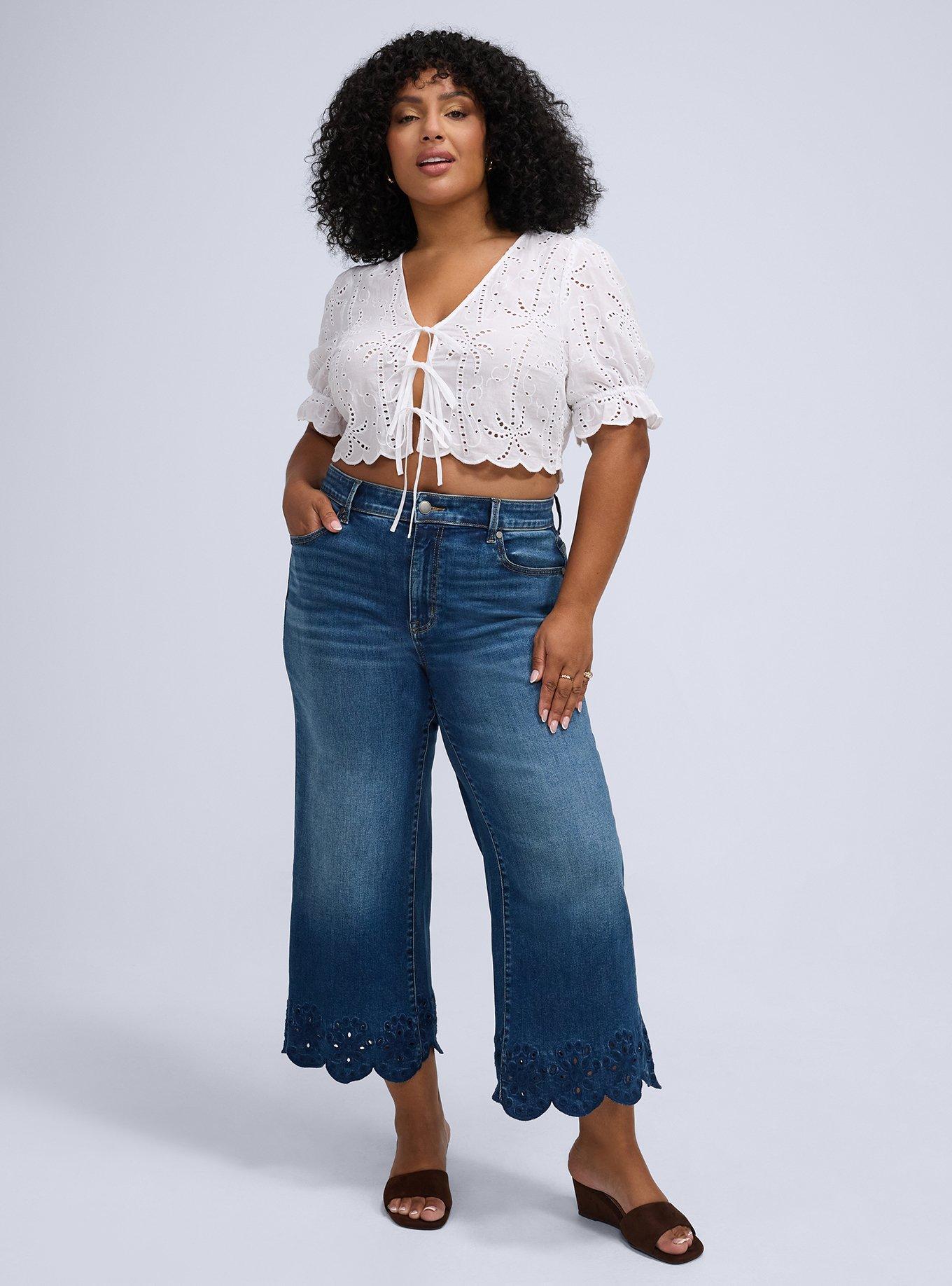 Plus Size Belle Isle Embroidered Tie-Front Crop Top, BRIGHT WHITE, alternate