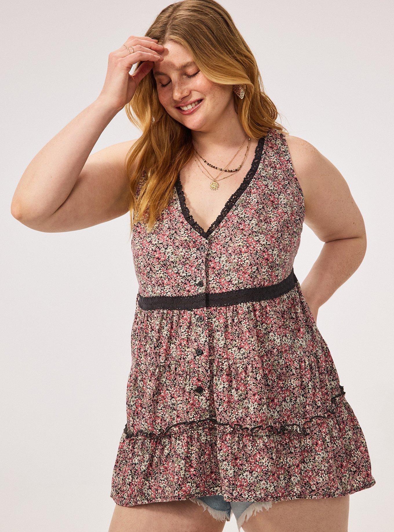 Festi Sleeveless Button-Down Tunic, AMBER DITSY FLORAL, alternate