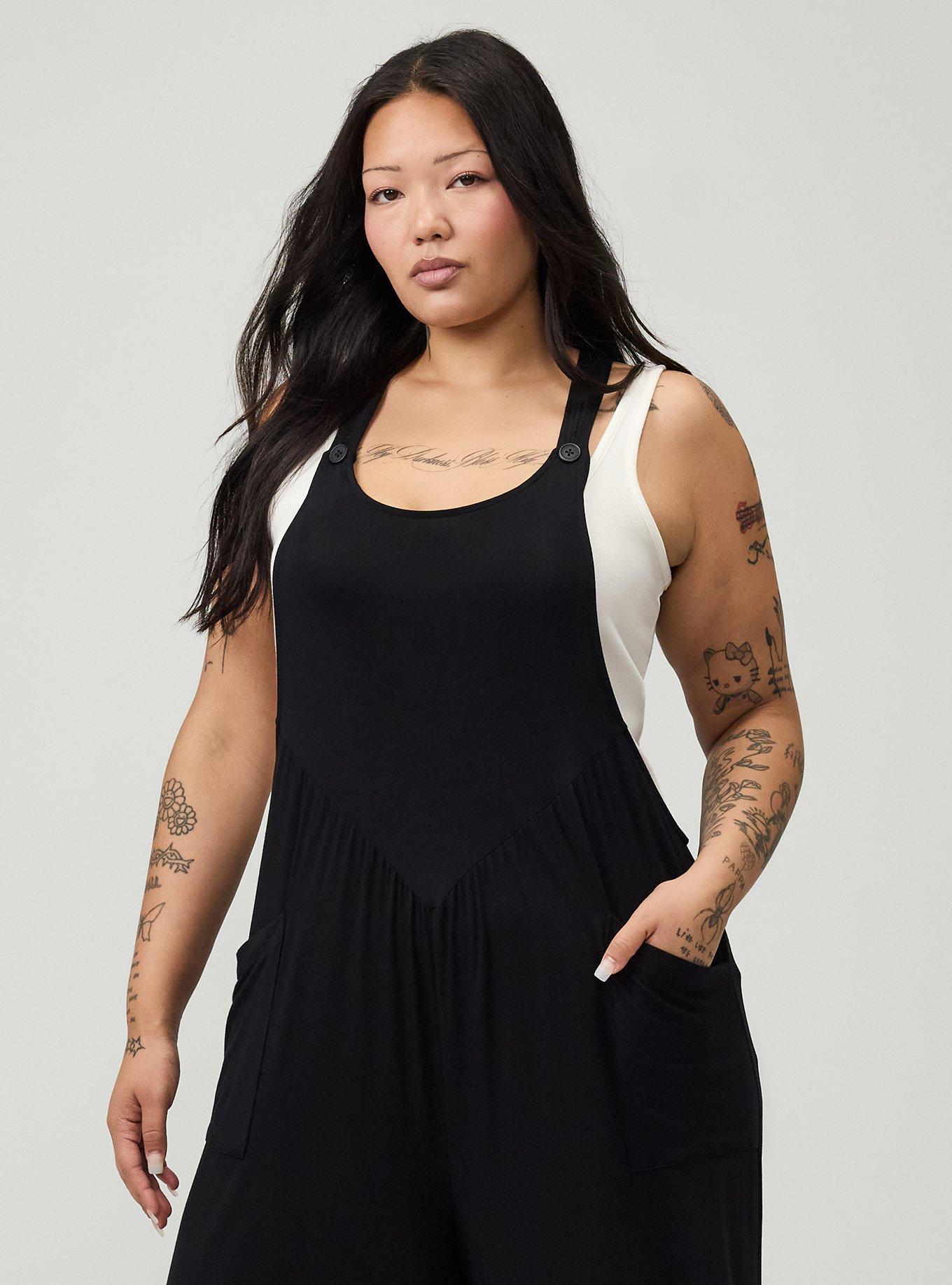 Super Soft Jersey Wide-Leg Overall, DEEP BLACK, alternate