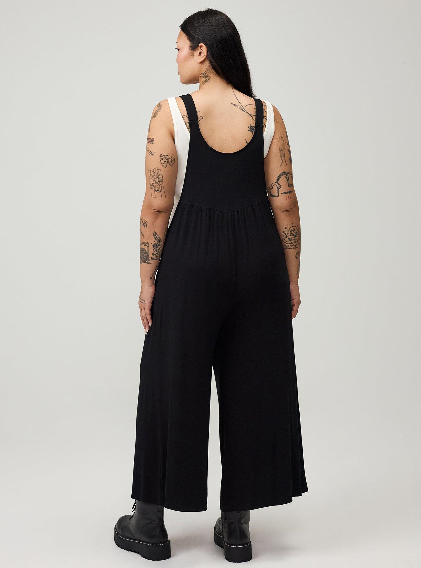 Super Soft Jersey Wide-Leg Overall, DEEP BLACK, alternate