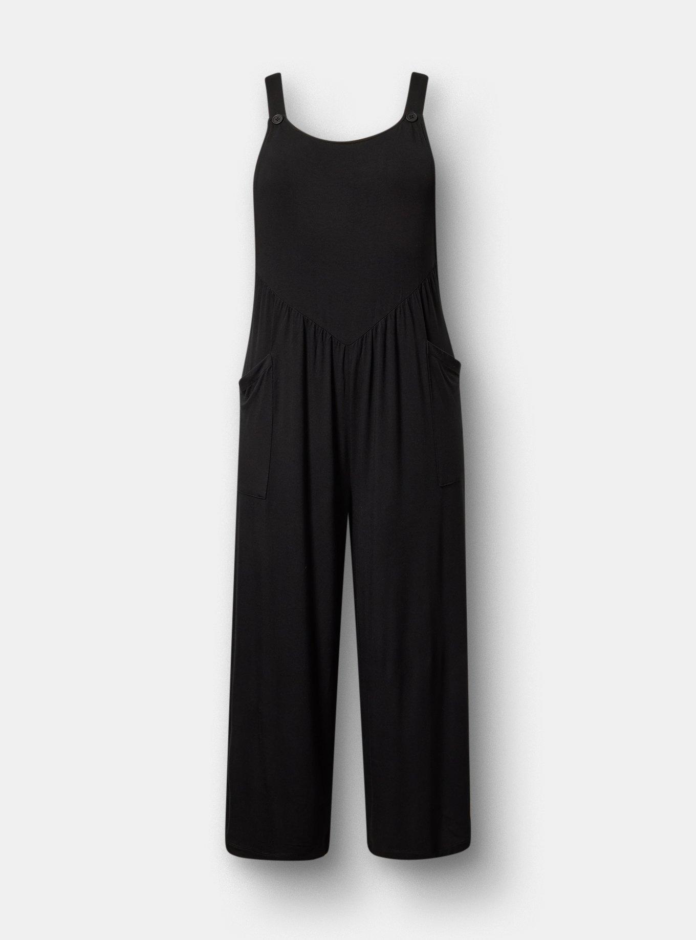 Super Soft Jersey Wide-Leg Overall, DEEP BLACK, flat