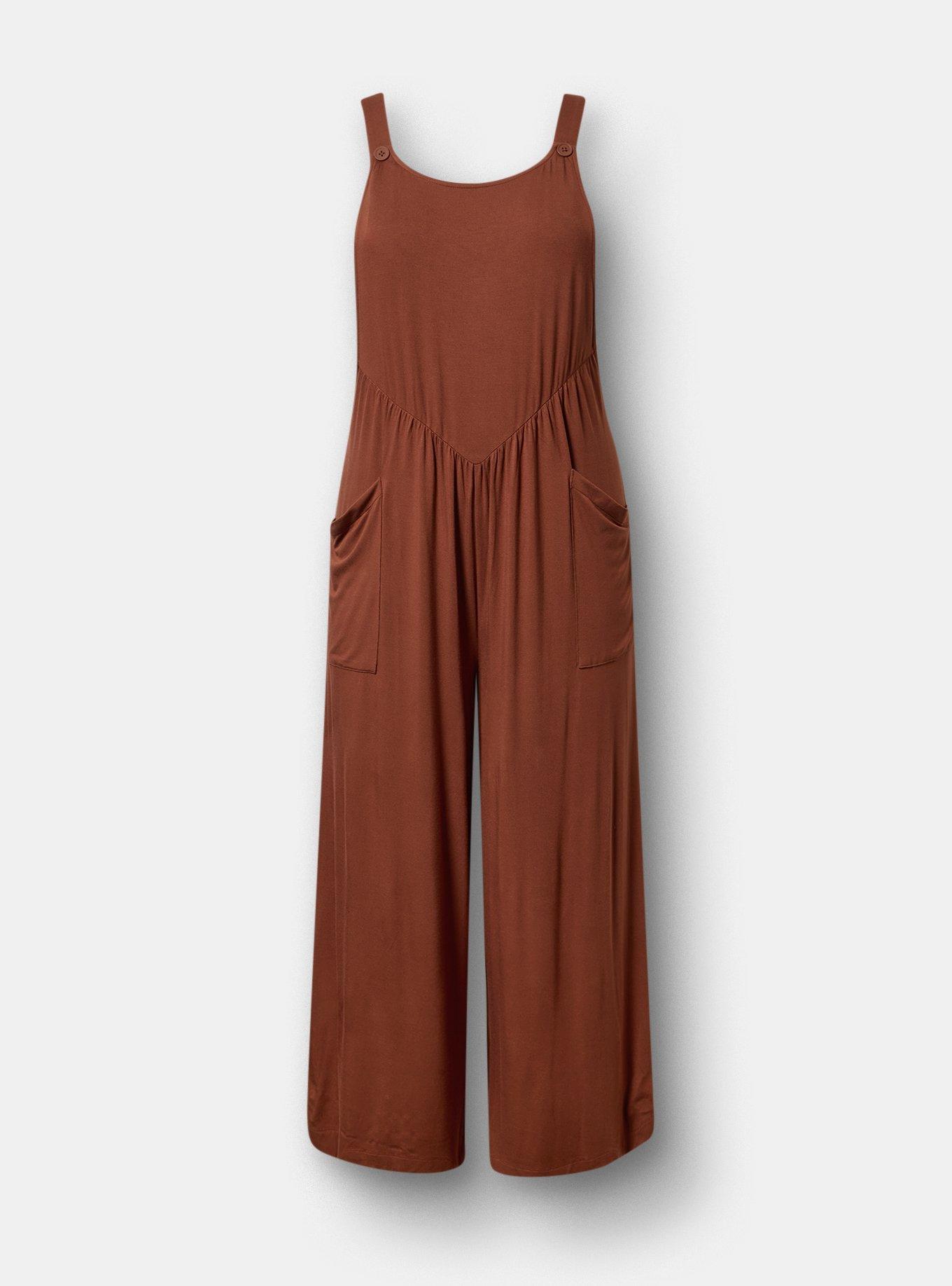 Super Soft Jersey Wide-Leg Overall, CAPPUCCINO, flat