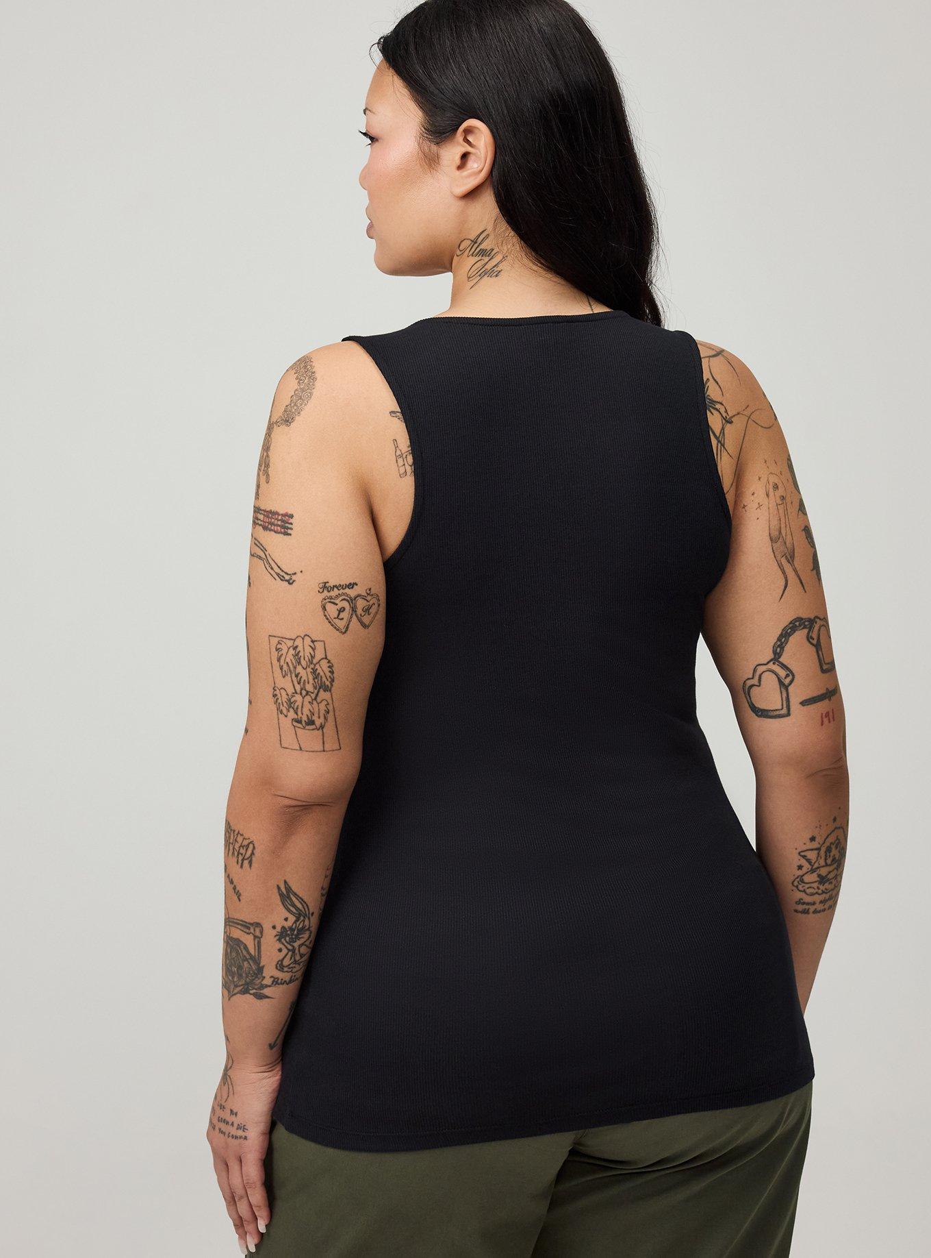 Plus Size Cotton Modal Rib Scoop Grommet Tank, DEEP BLACK, alternate