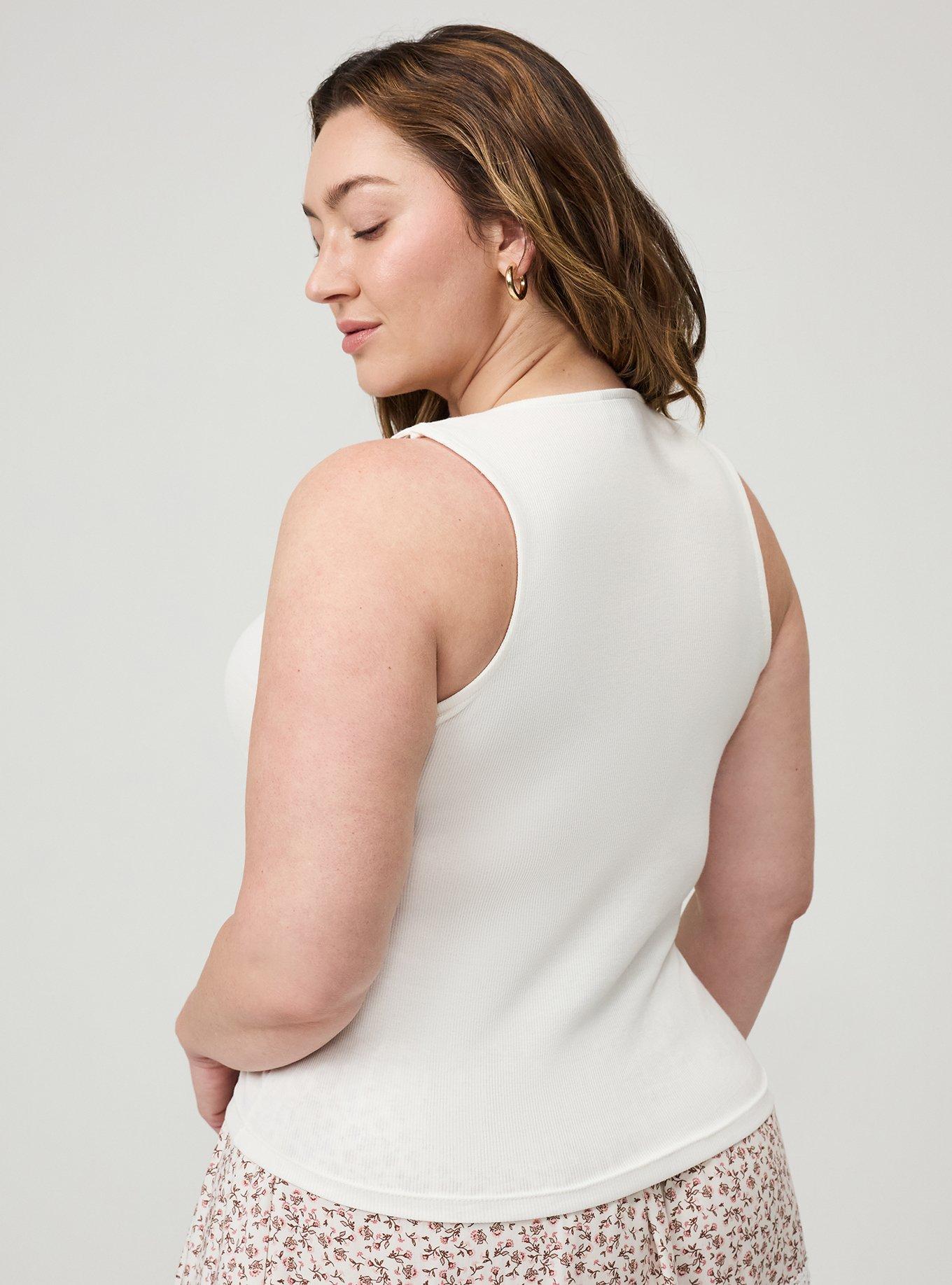 Plus Size Cotton Modal Rib Scoop Grommet Tank, BLANC DE BLANC, alternate