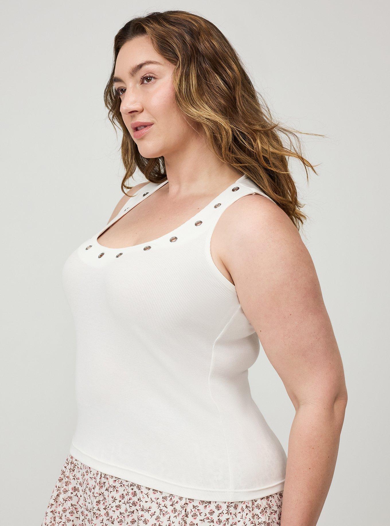 Plus Size Cotton Modal Rib Scoop Grommet Tank, BLANC DE BLANC, alternate