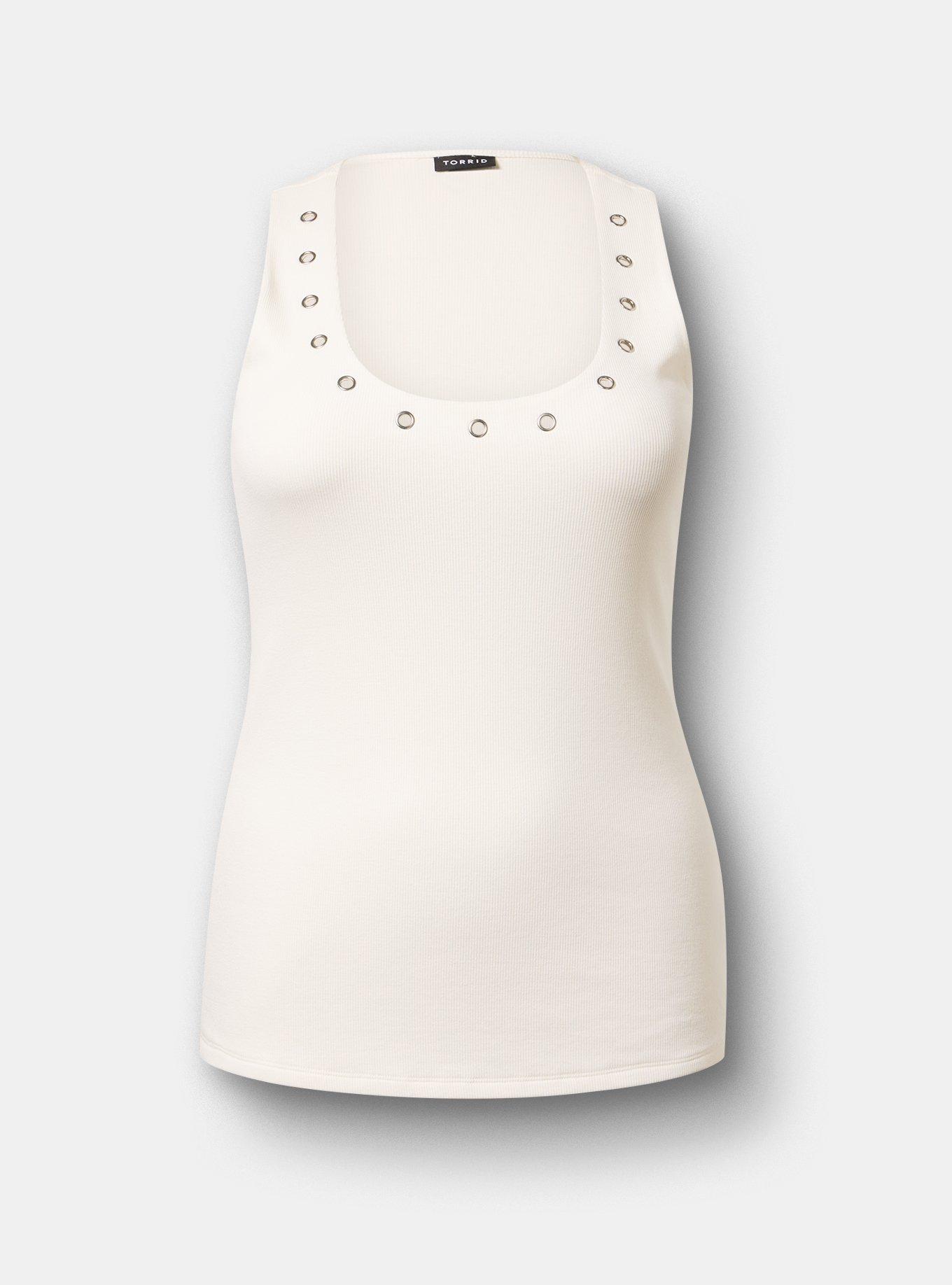 Plus Size Cotton Modal Rib Scoop Grommet Tank, BLANC DE BLANC, flat