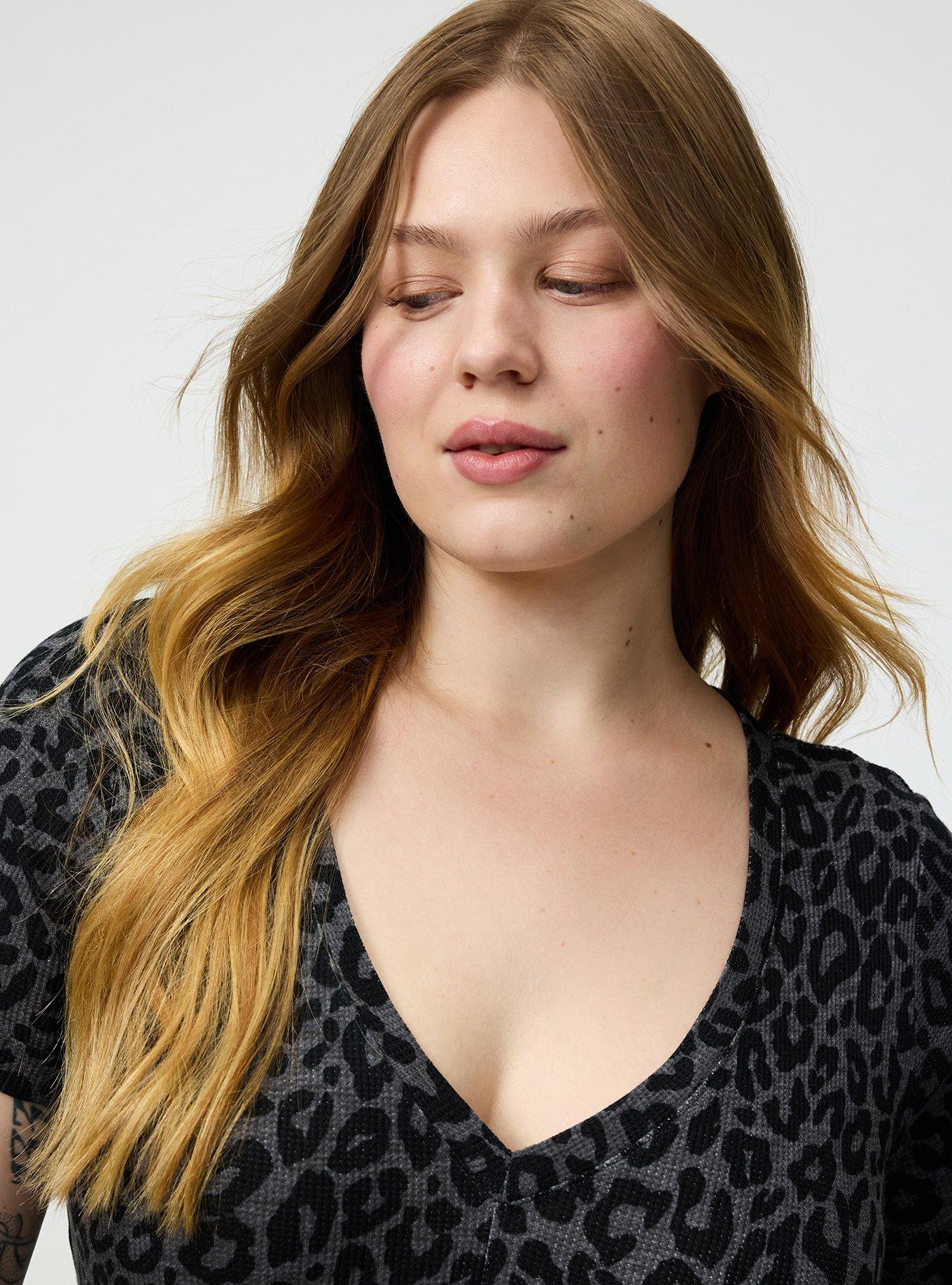 Waffle V-Neck Lounge Dress, LILS LEOPARD GRAY, alternate