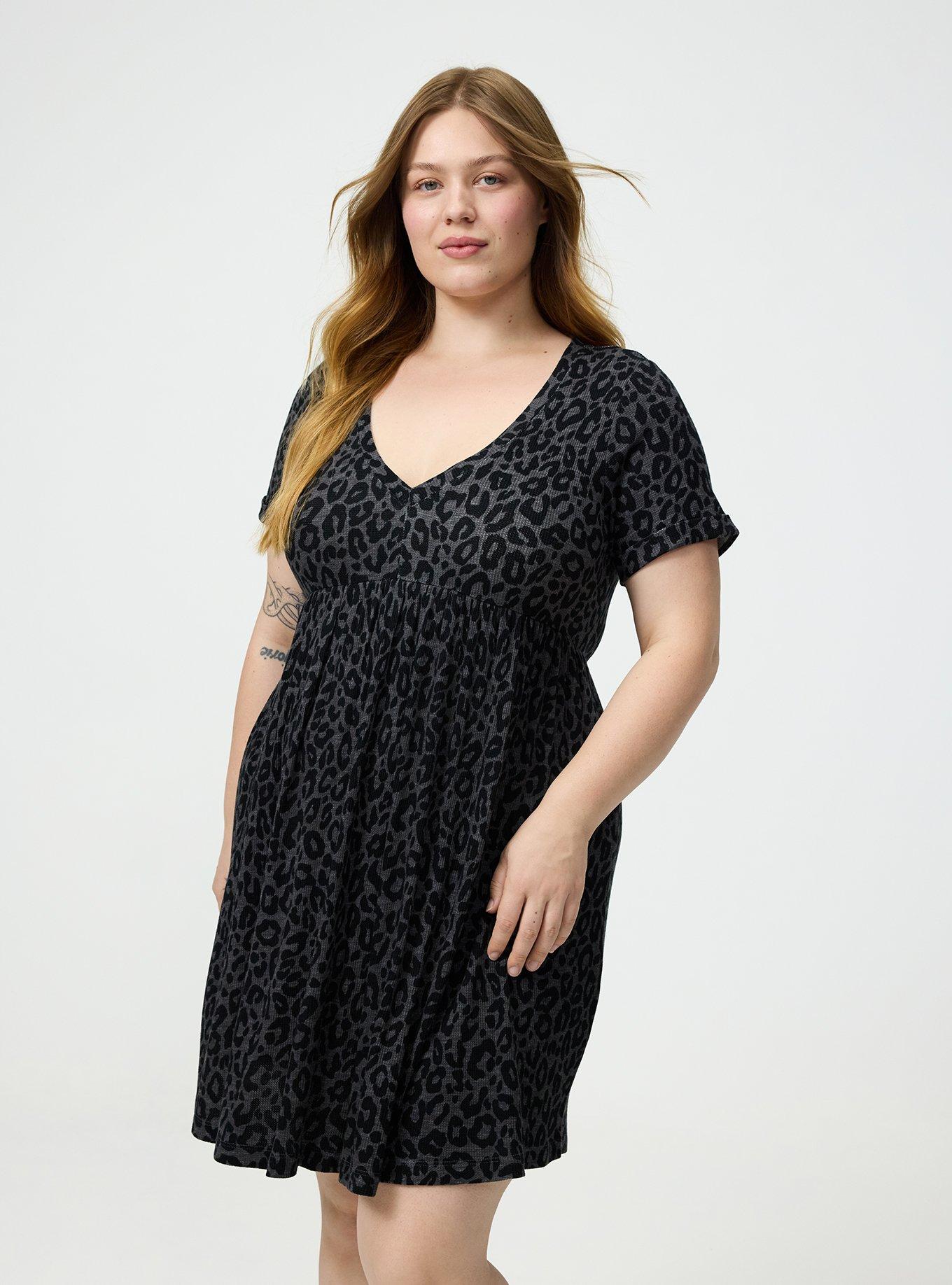 Waffle V-Neck Lounge Dress, LILS LEOPARD GRAY, alternate