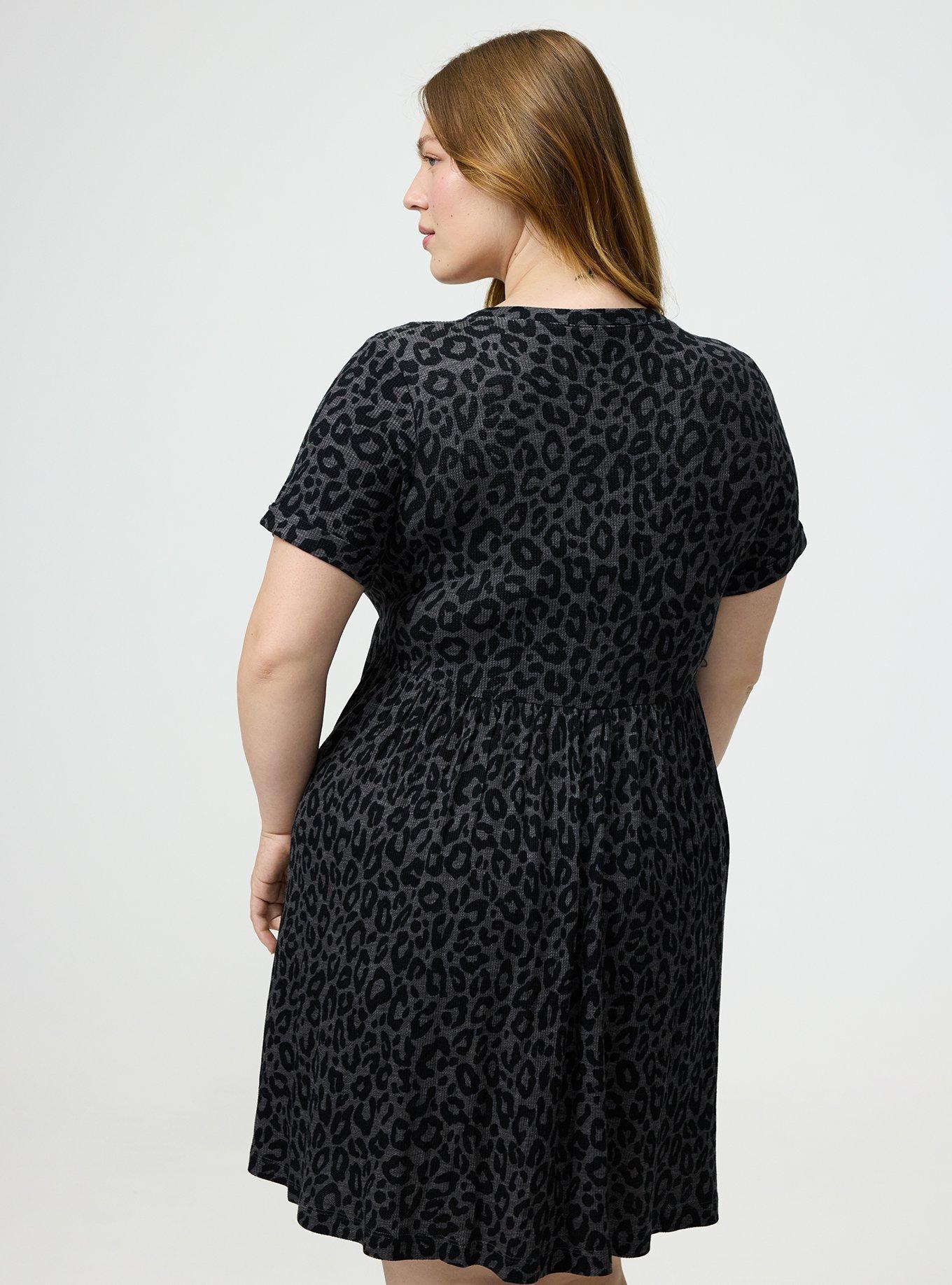 Waffle V-Neck Lounge Dress, LILS LEOPARD GRAY, alternate