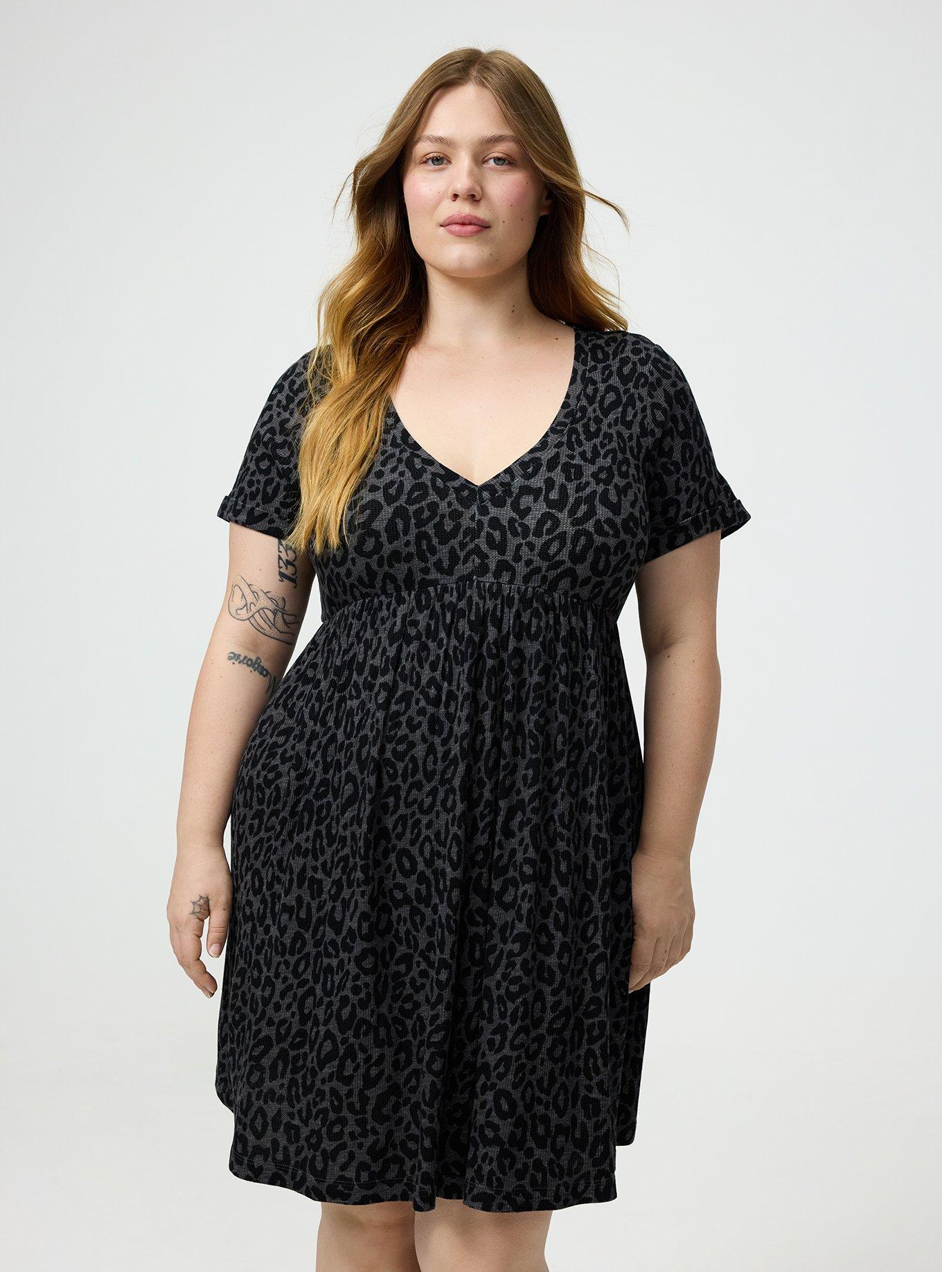 Waffle V-Neck Lounge Dress, LILS LEOPARD GRAY, alternate