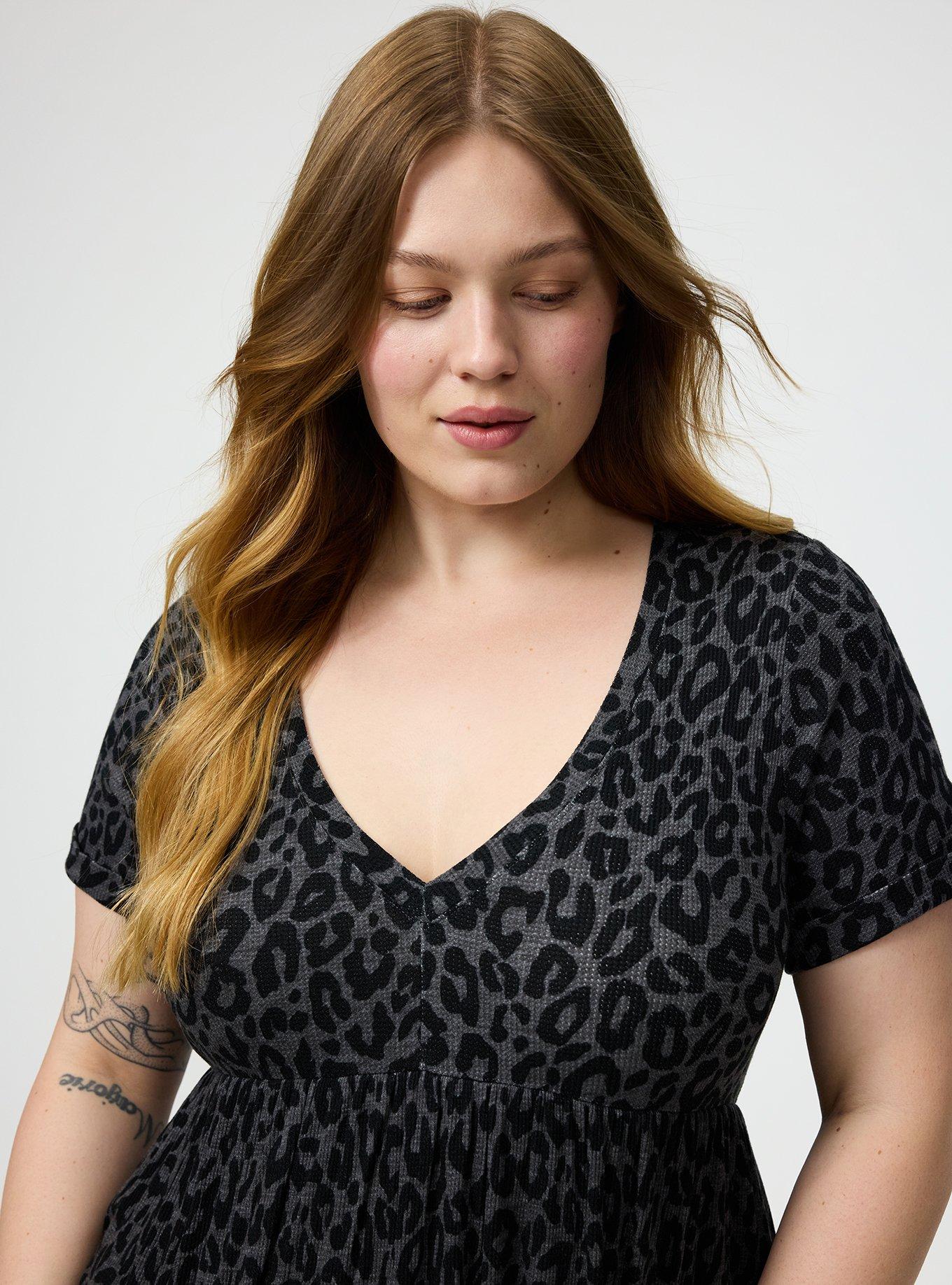 Waffle V-Neck Lounge Dress, LILS LEOPARD GRAY, alternate