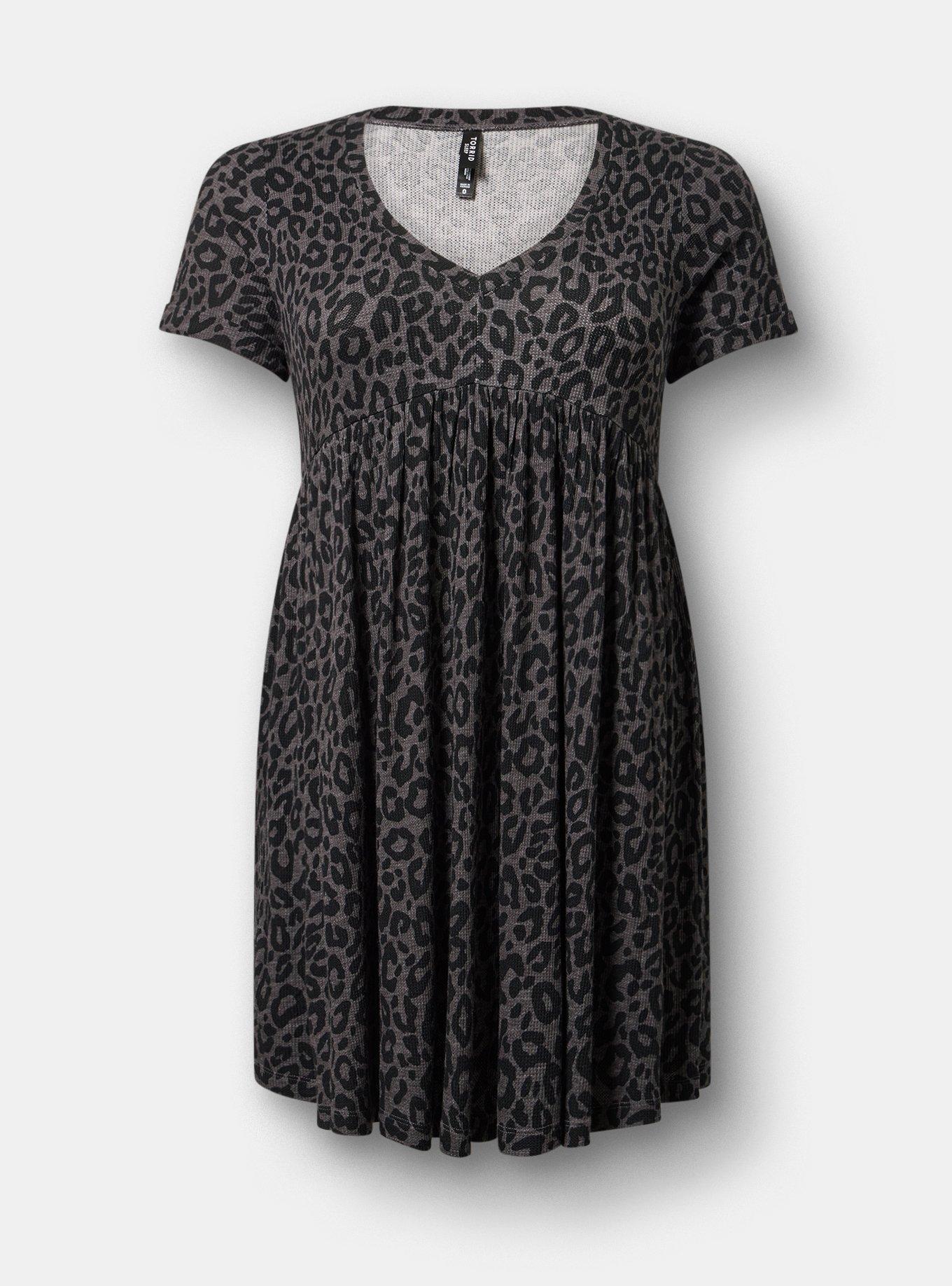 Waffle V-Neck Lounge Dress, LILS LEOPARD GRAY, flat
