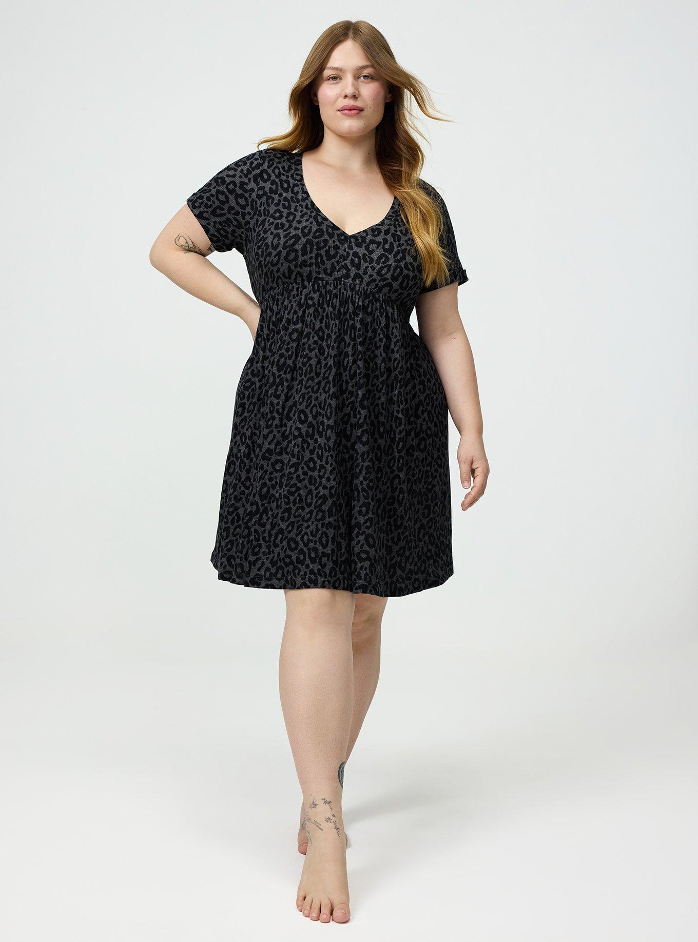 Waffle V-Neck Lounge Dress, LILS LEOPARD GRAY, hi-res