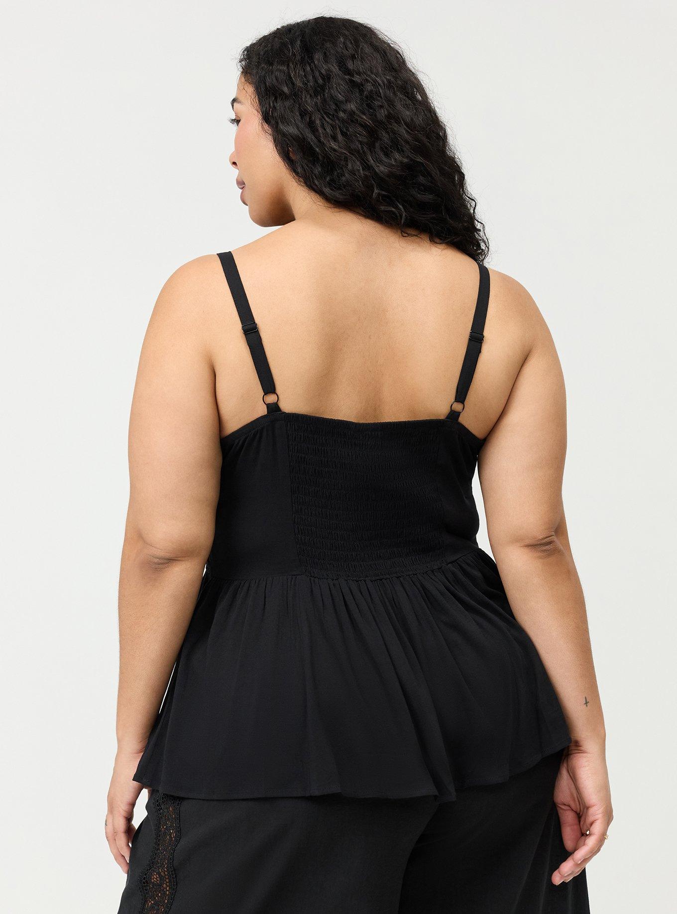 Lace Inset Peplum Top, DEEP BLACK, alternate