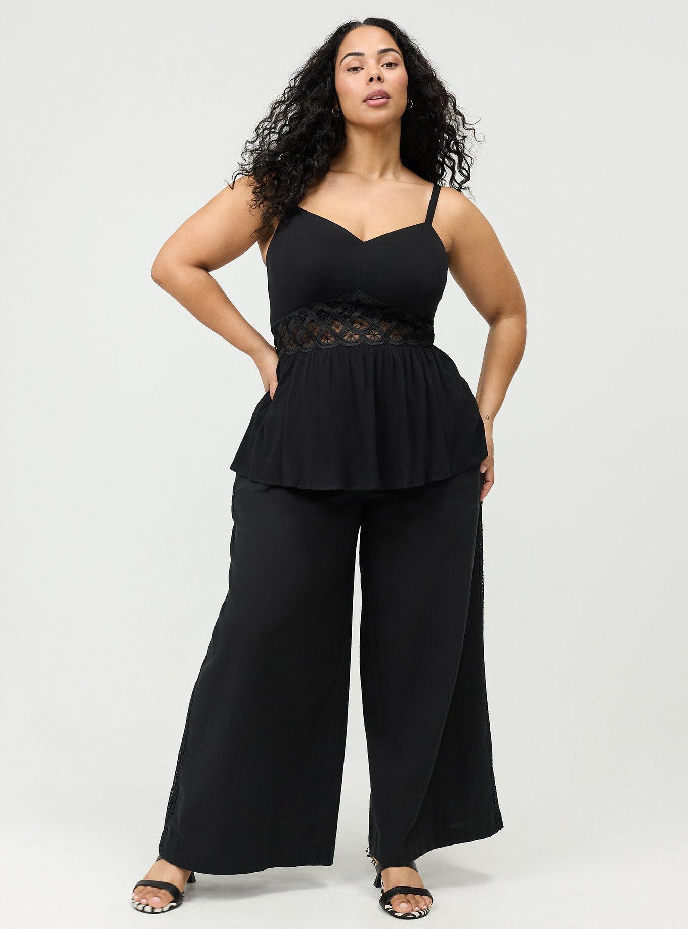 Lace Inset Peplum Top, DEEP BLACK, alternate