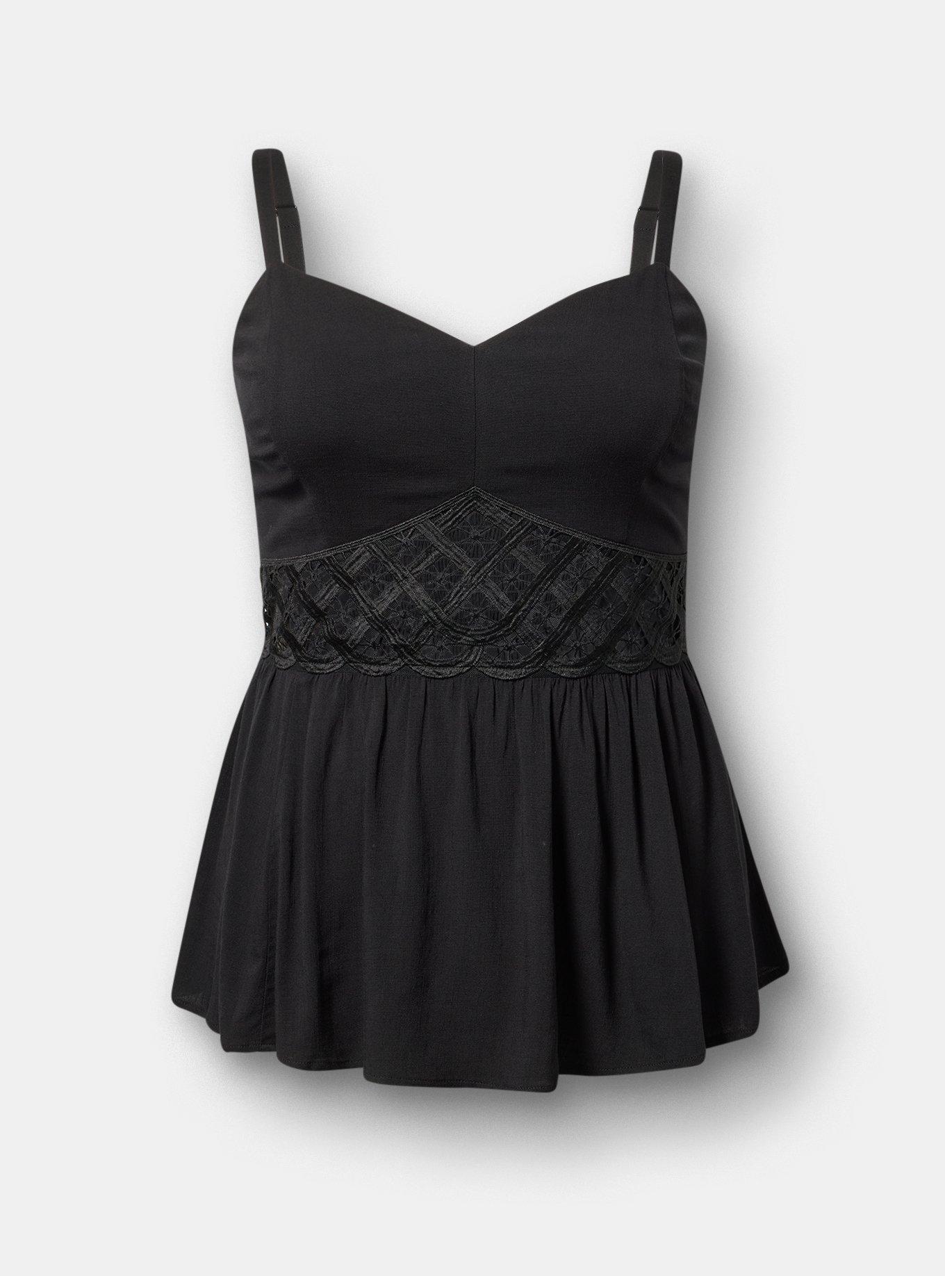 Lace Inset Peplum Top, DEEP BLACK, flat