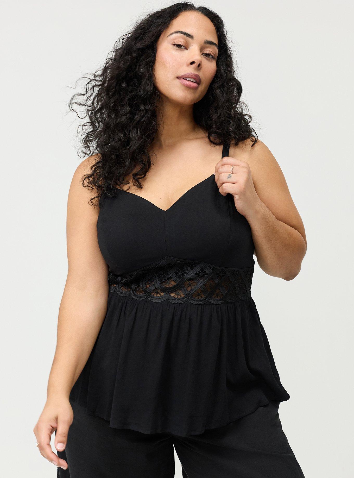 Lace Inset Peplum Top, DEEP BLACK, hi-res