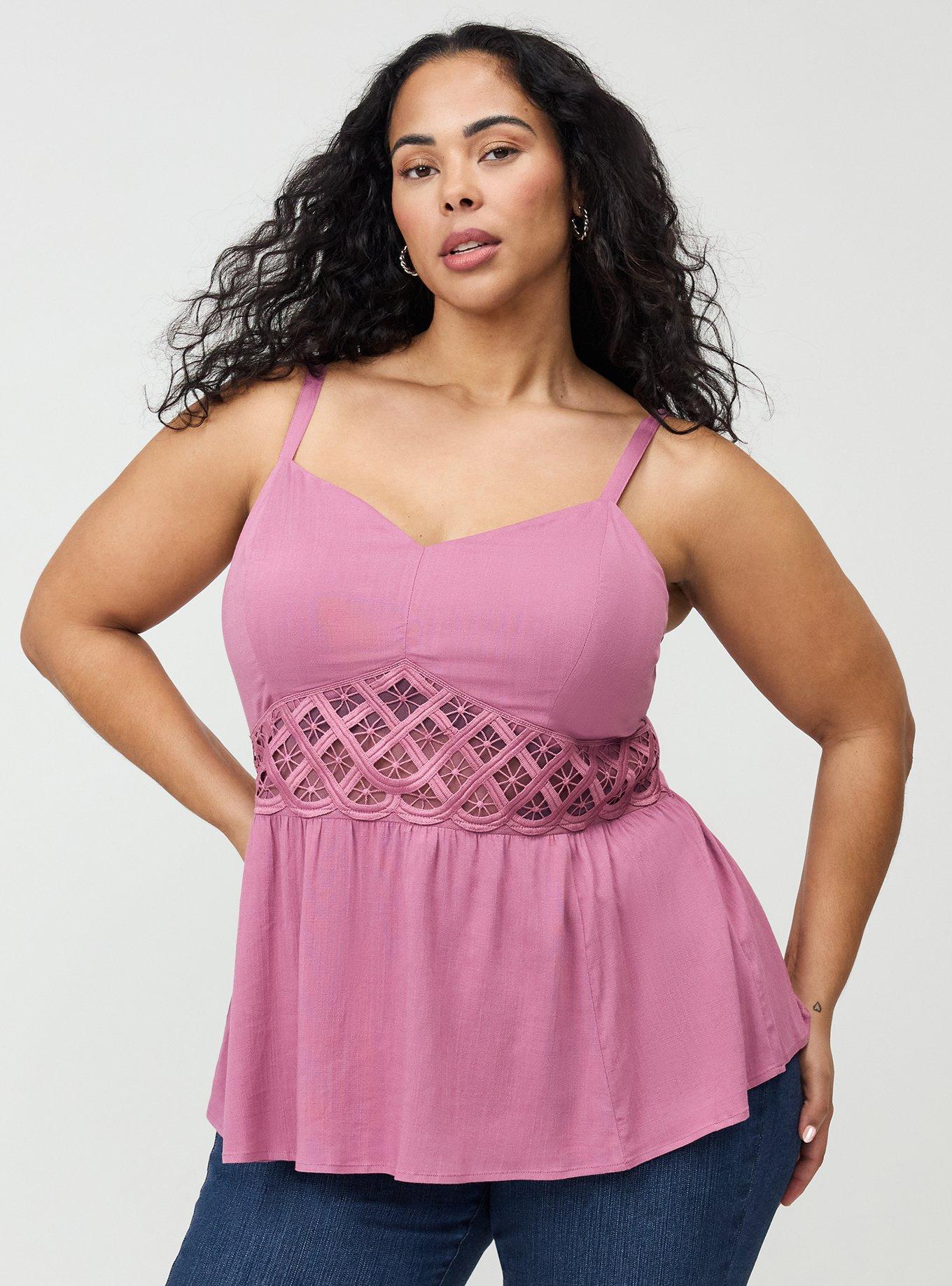 Lace Inset Peplum Top, MELLOW MAUVE, hi-res