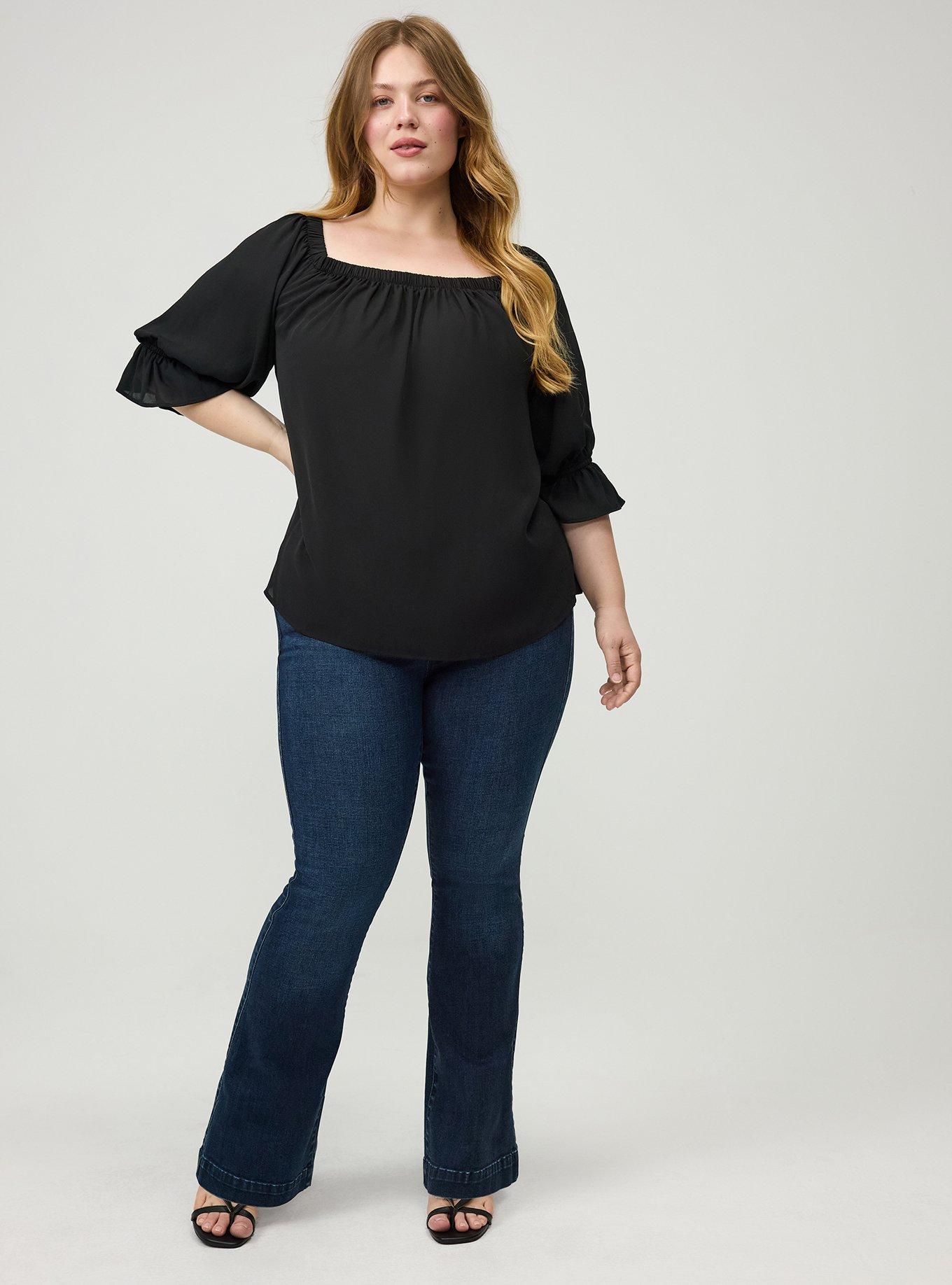 Off-Shoulder Blouse, DEEP BLACK, alternate