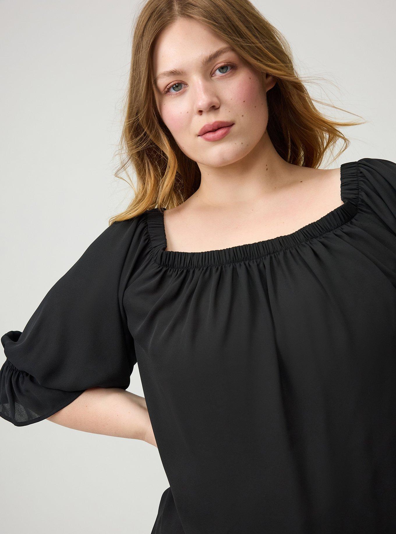Off-Shoulder Blouse, DEEP BLACK, alternate
