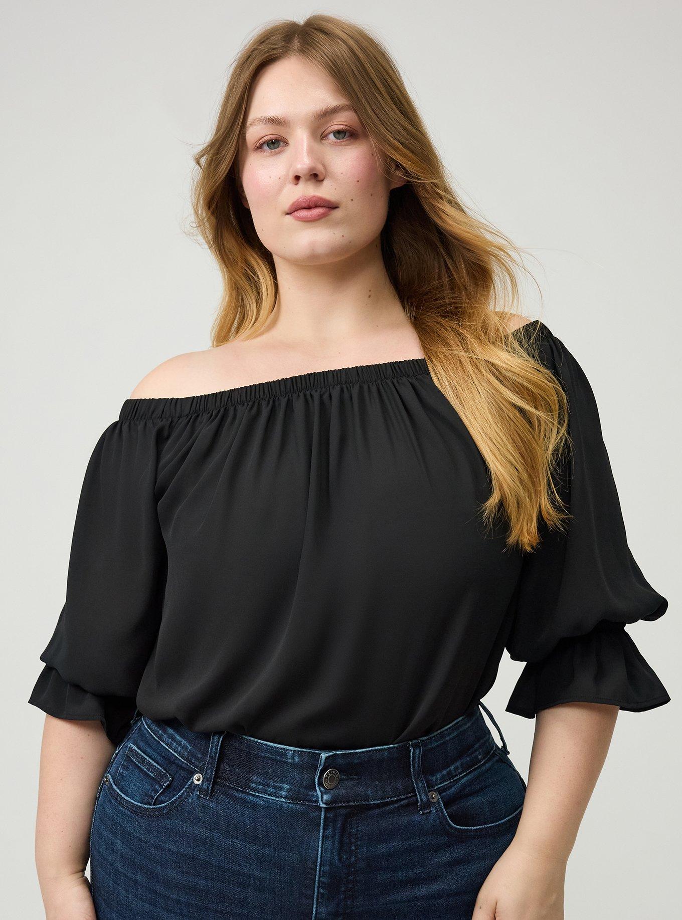 Off-Shoulder Blouse, DEEP BLACK, alternate