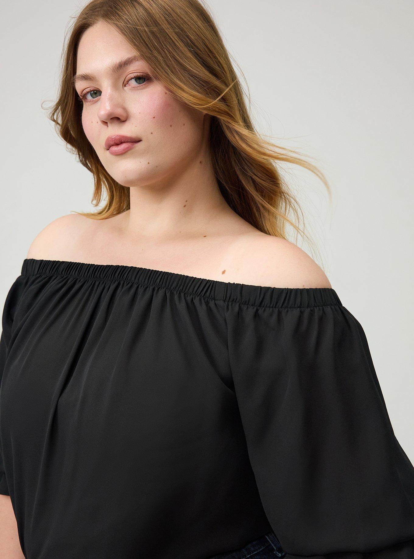 Off-Shoulder Blouse, DEEP BLACK, alternate