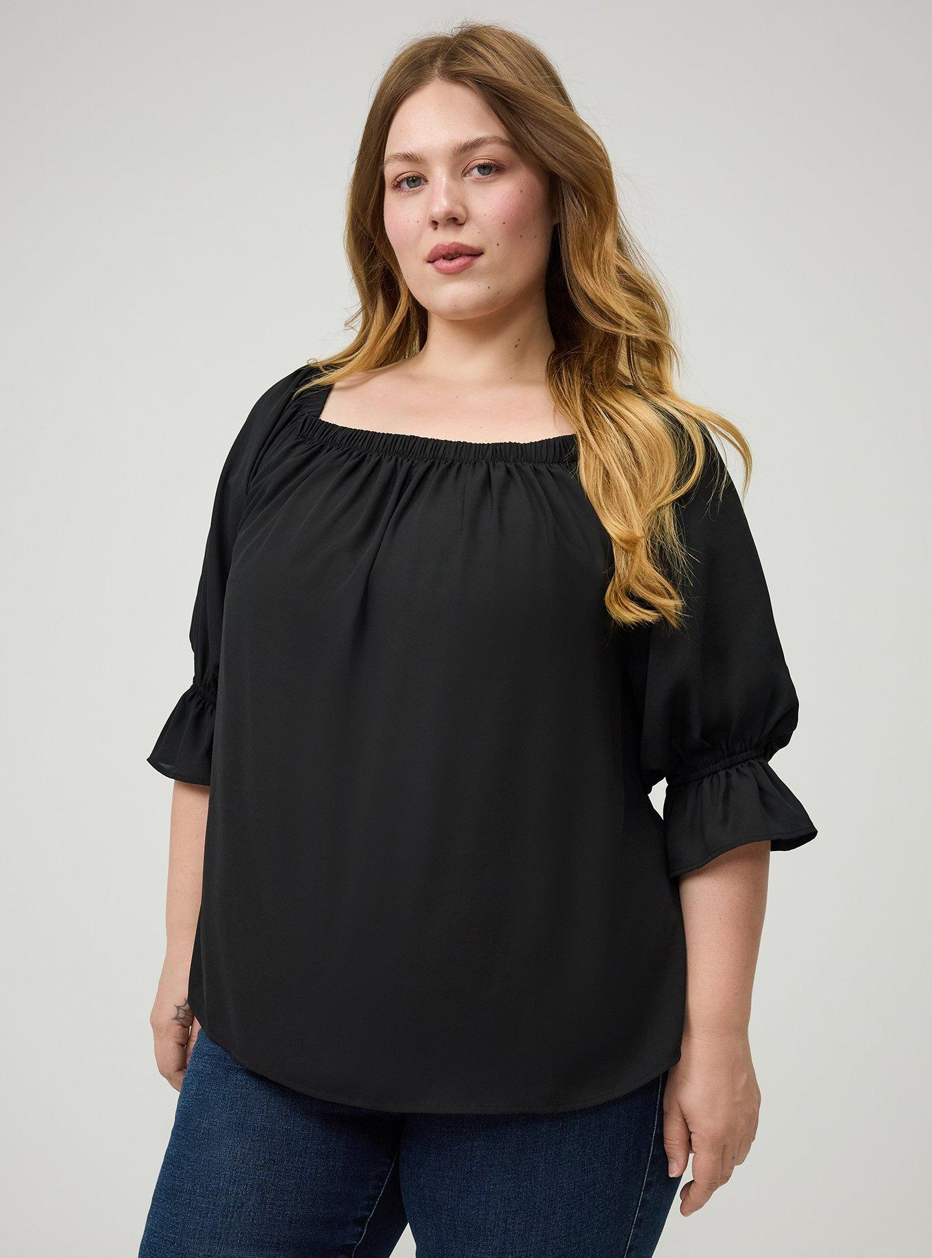 Off-Shoulder Blouse, DEEP BLACK, hi-res