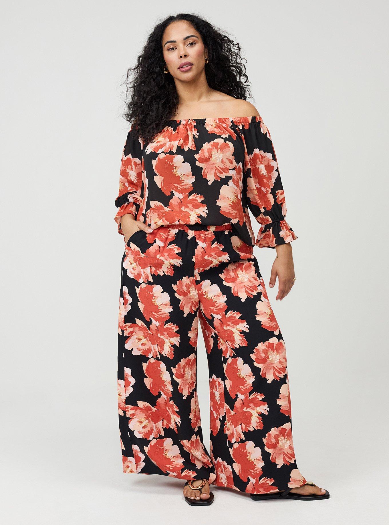 Off-Shoulder Blouse, SHOWERING PEONIES FLORAL BLACK, alternate