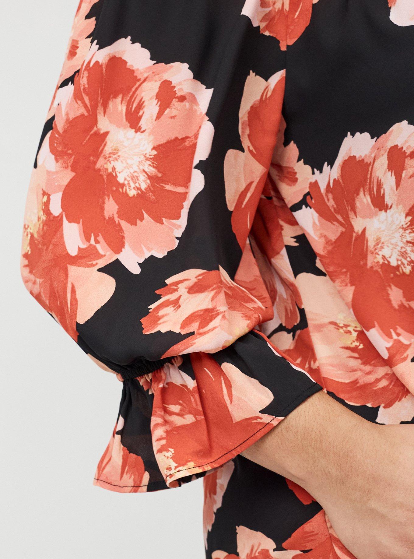 Off-Shoulder Blouse, SHOWERING PEONIES FLORAL BLACK, alternate