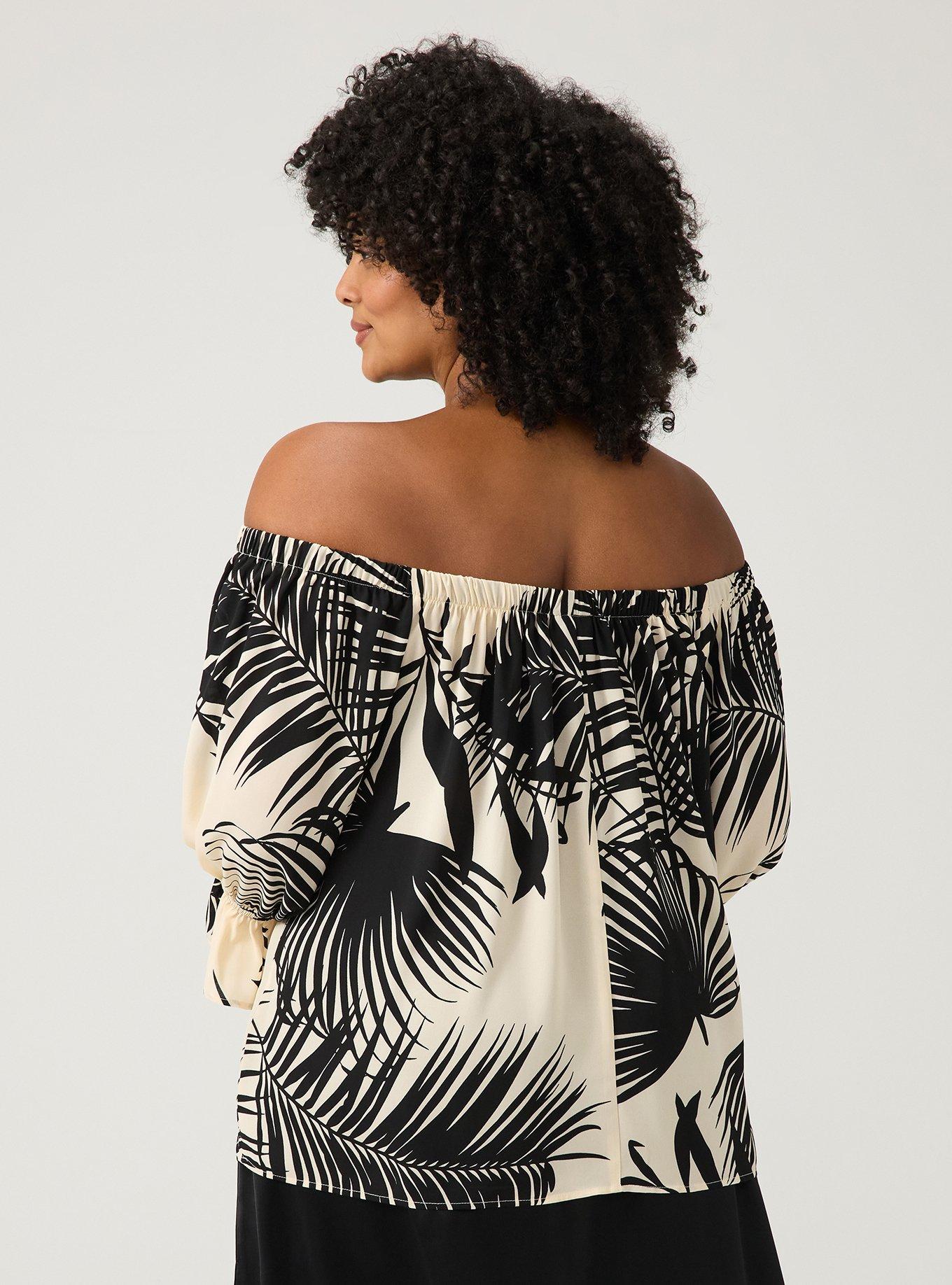 Off-Shoulder Blouse, BEHIND THE LEAVES BLACK, alternate