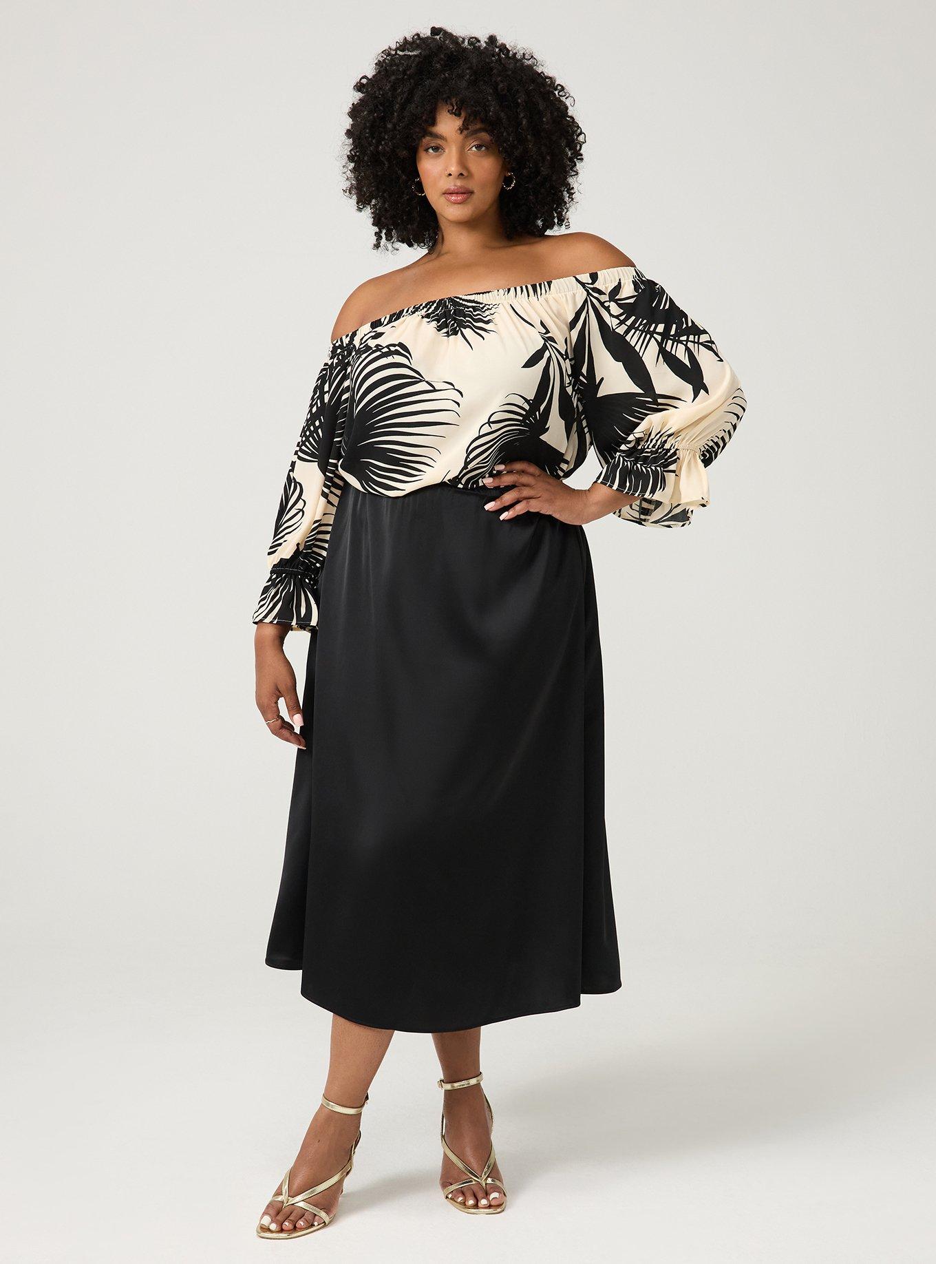Off-Shoulder Blouse, BEHIND THE LEAVES BLACK, alternate