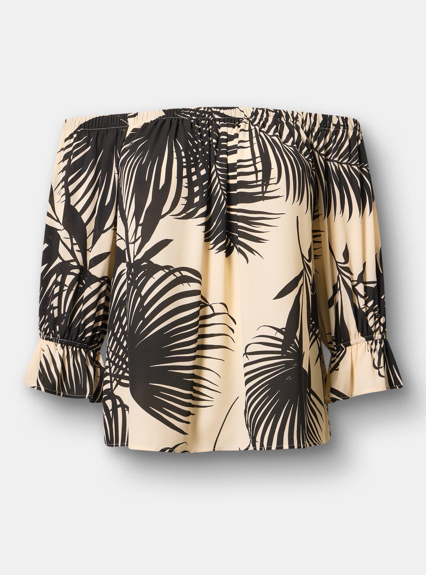 Off-Shoulder Blouse, BEHIND THE LEAVES BLACK, flat