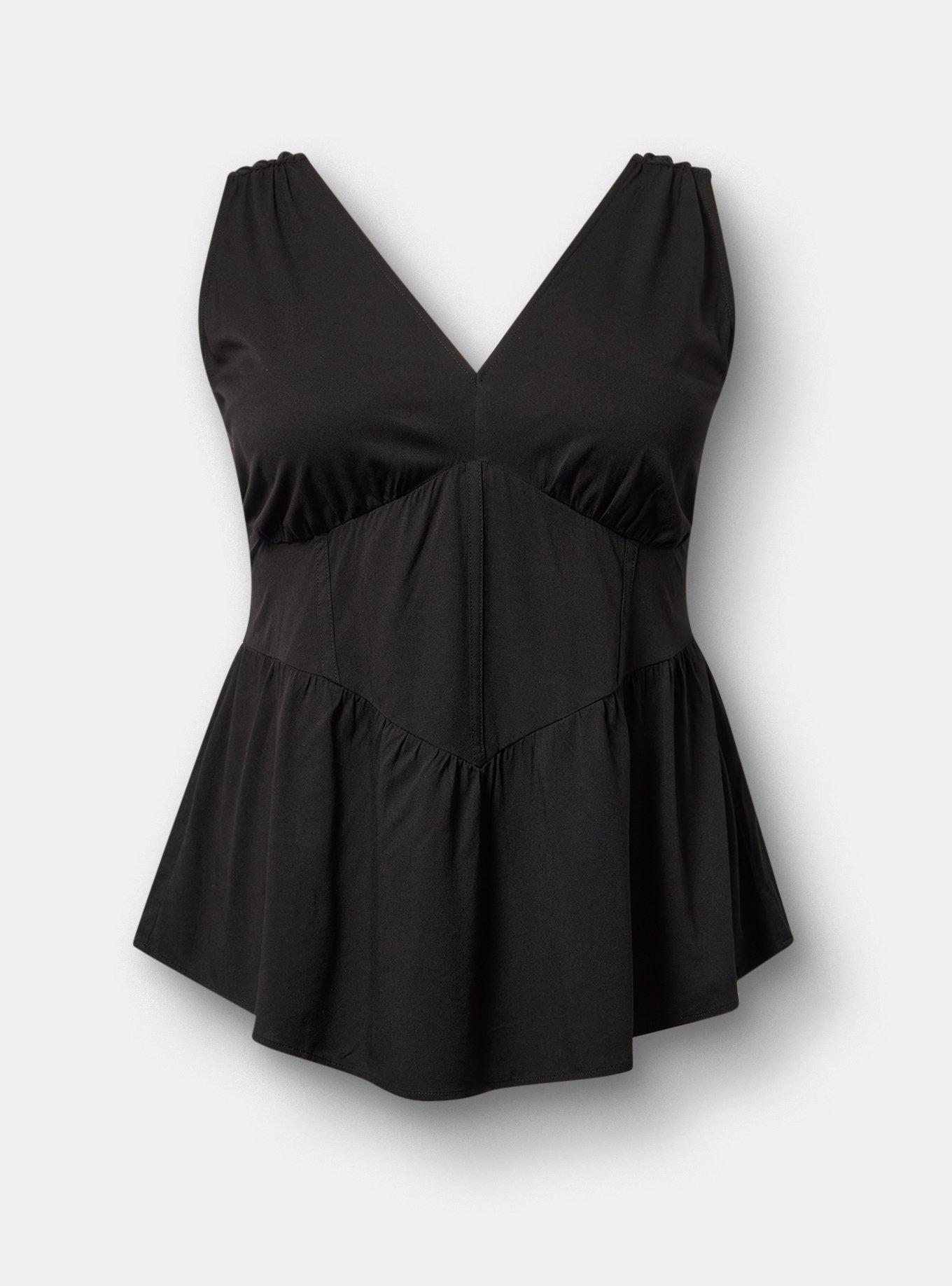 Challis Cinched Peplum Top, DEEP BLACK, flat