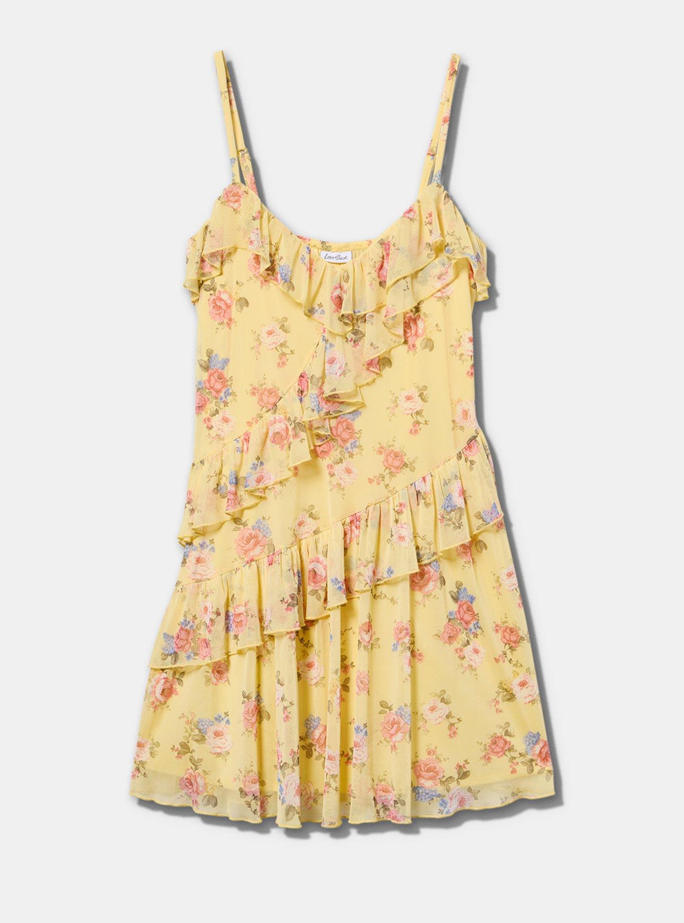 LoveSick Asymmetrical Ruffle Mini Dress, MANSFIELD ROSE MELLOW YELLOW, flat