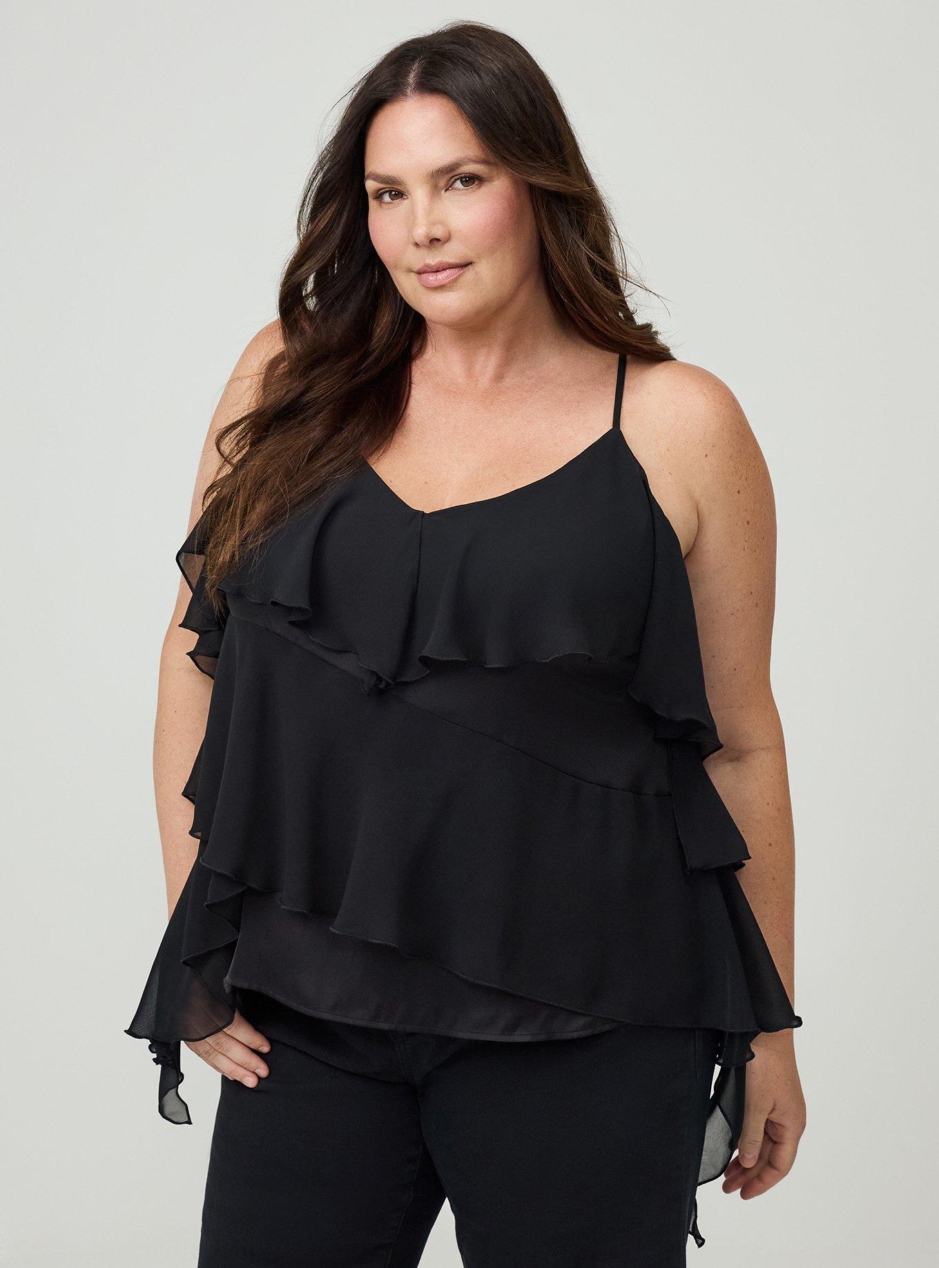 Studio Luxe Chiffon Ruffle Cami, DEEP BLACK, hi-res