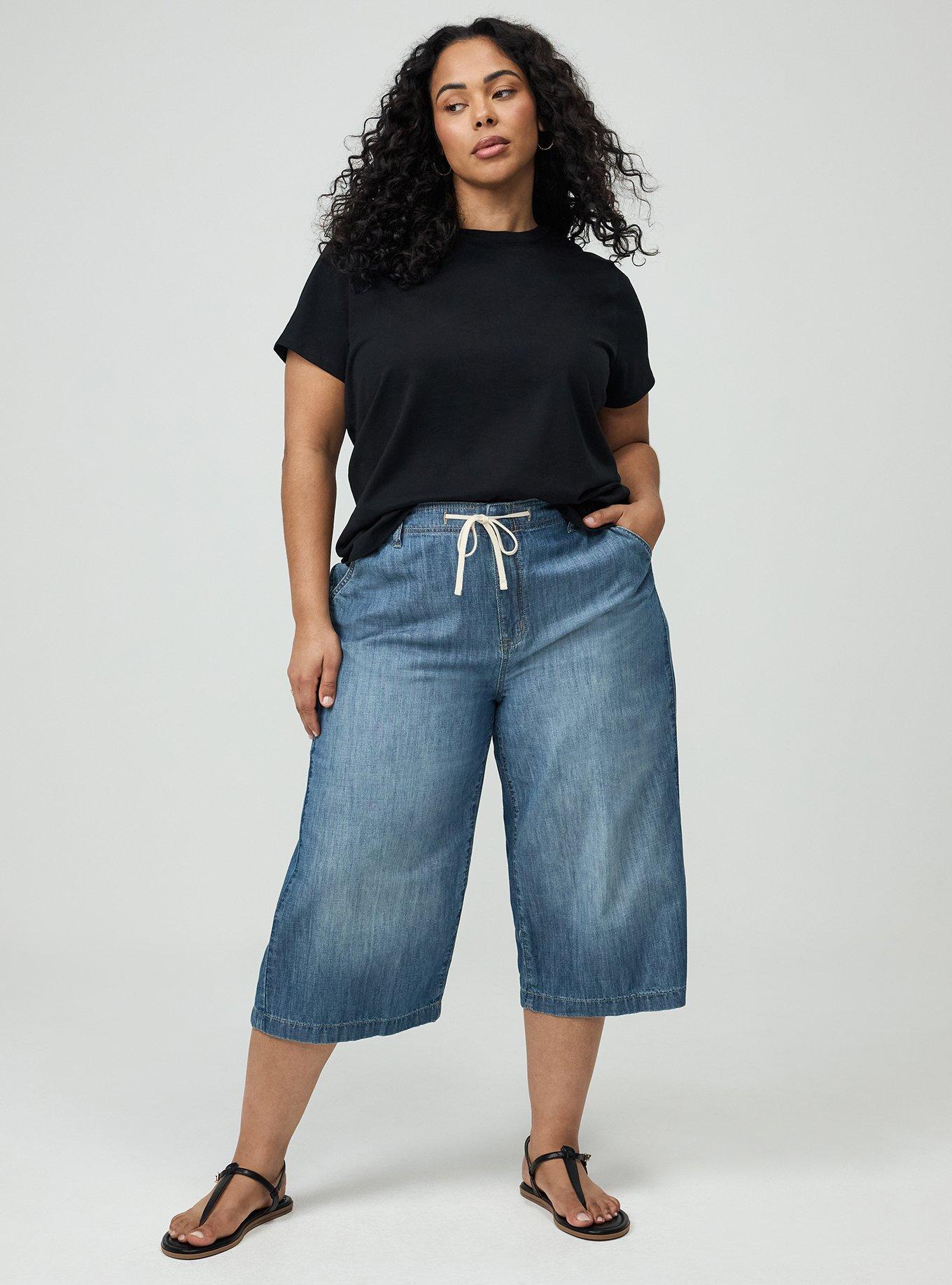 Plus Size High-Rise Pull-On Drapey Rigid Jean, MEDIUM WASH, hi-res