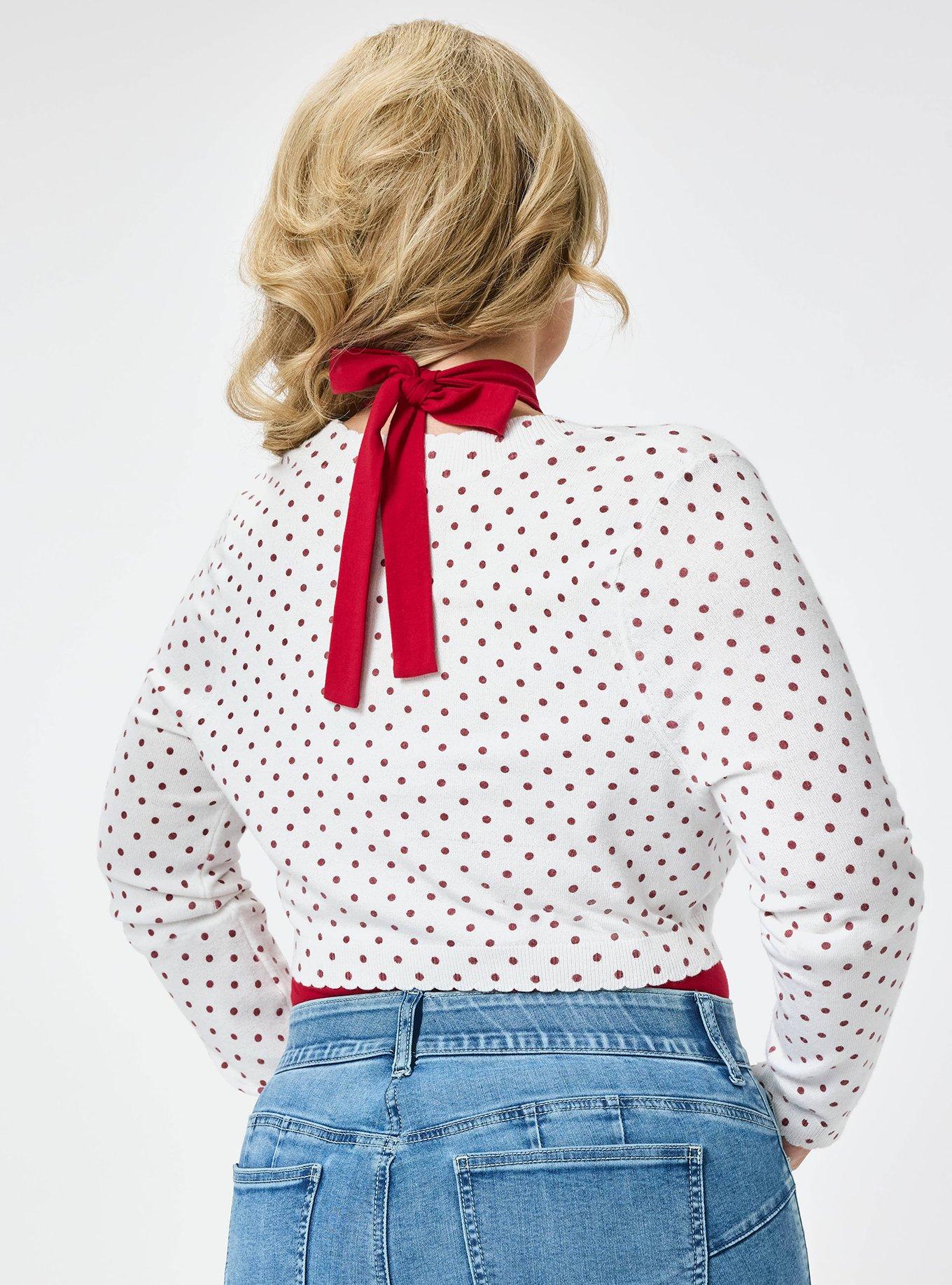 Retro Chic Scallop Edge Cardigan, COMMIT DOT WHITE, alternate