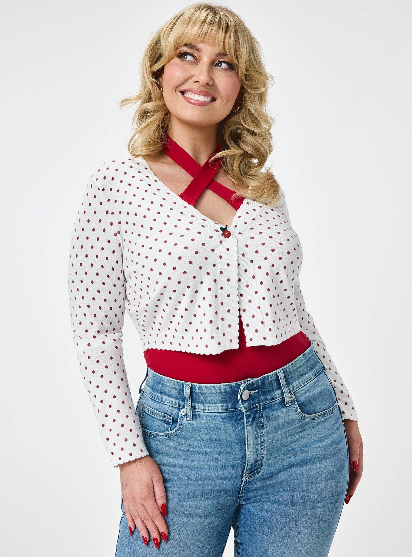 Retro Chic Scallop Edge Cardigan, COMMIT DOT WHITE, hi-res